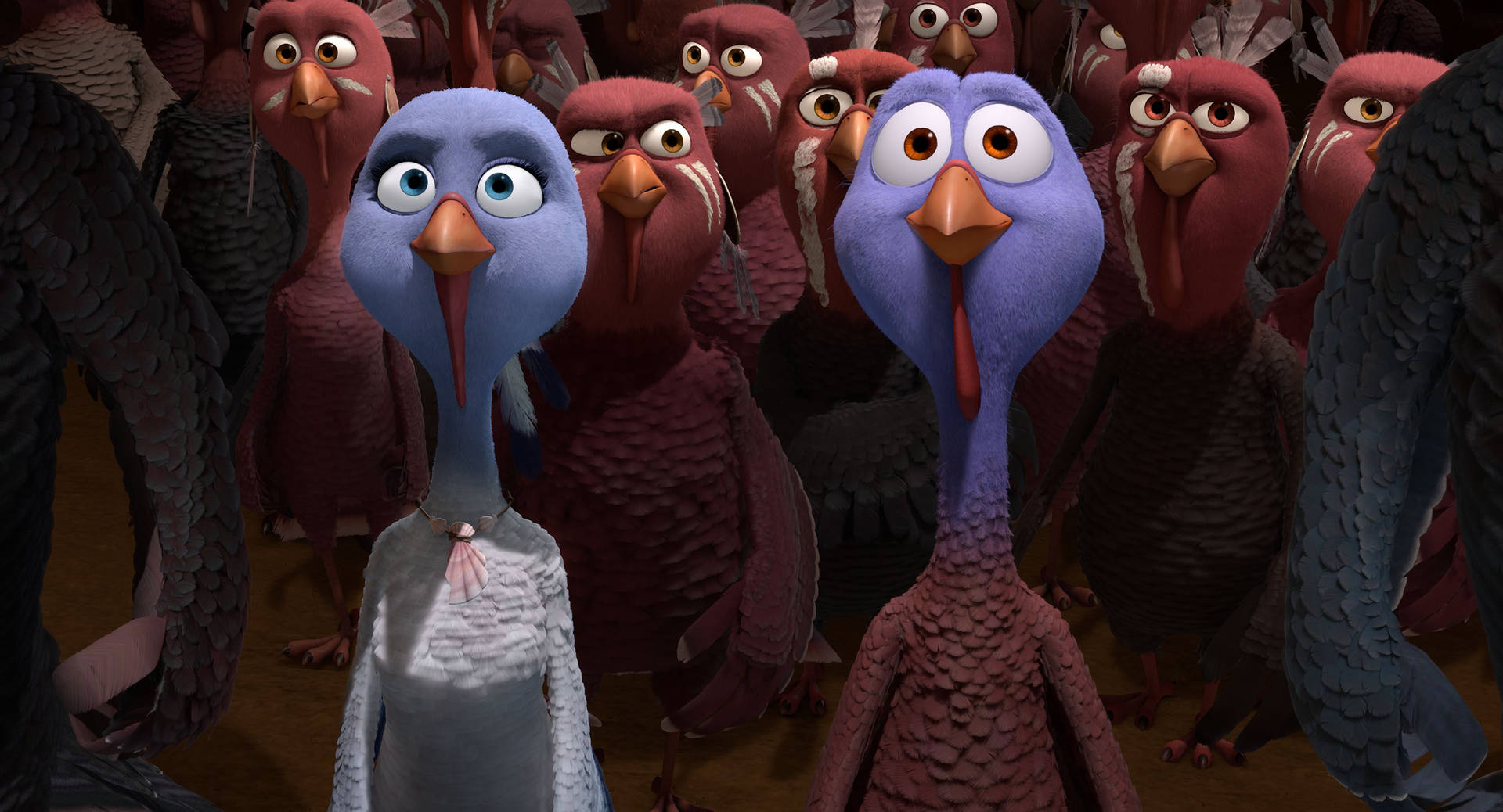 Animated Determination: Turkeys On The Run In 'free Birds' Background