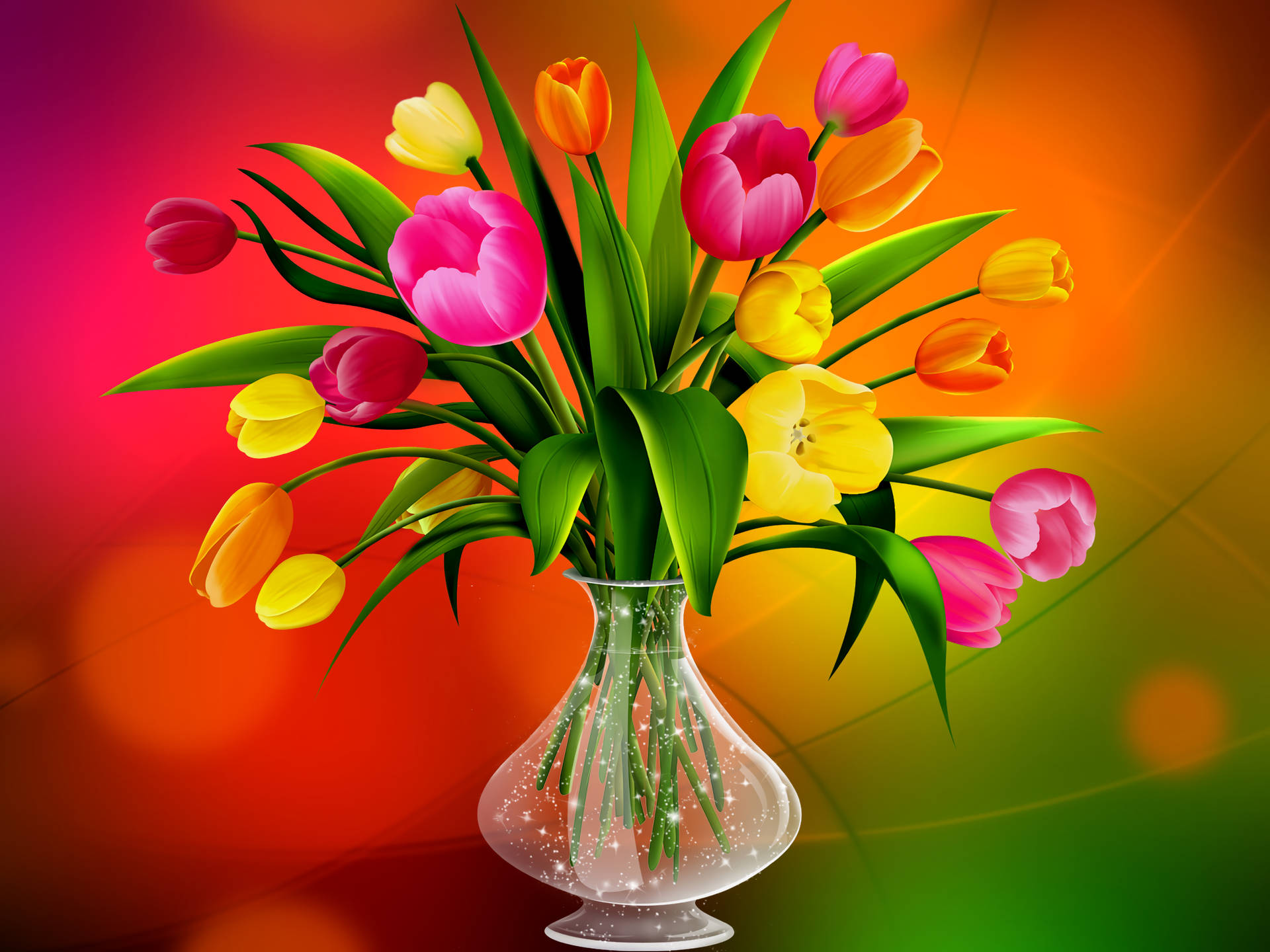 Animated Drooping Tulips In Flower Vase