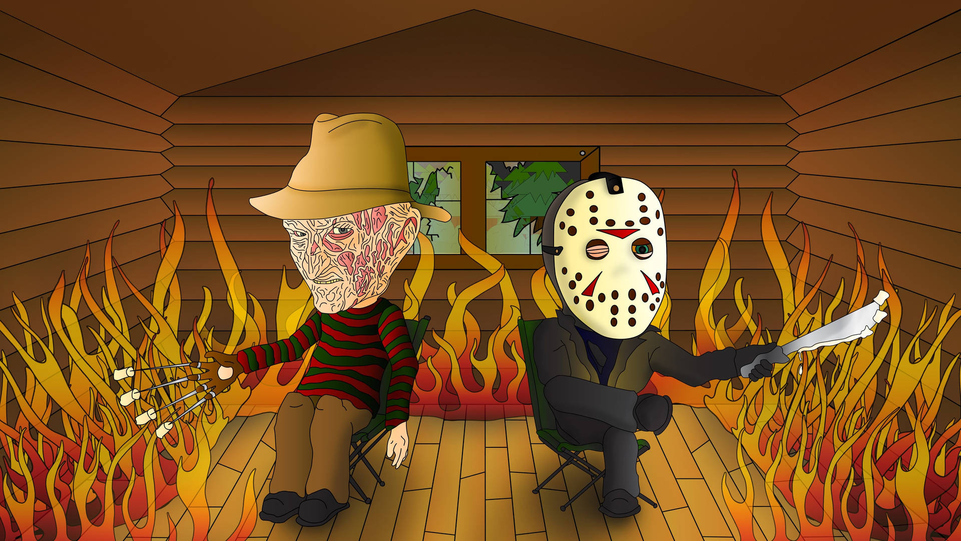 Animated Freddy Krueger And Voorhees Background