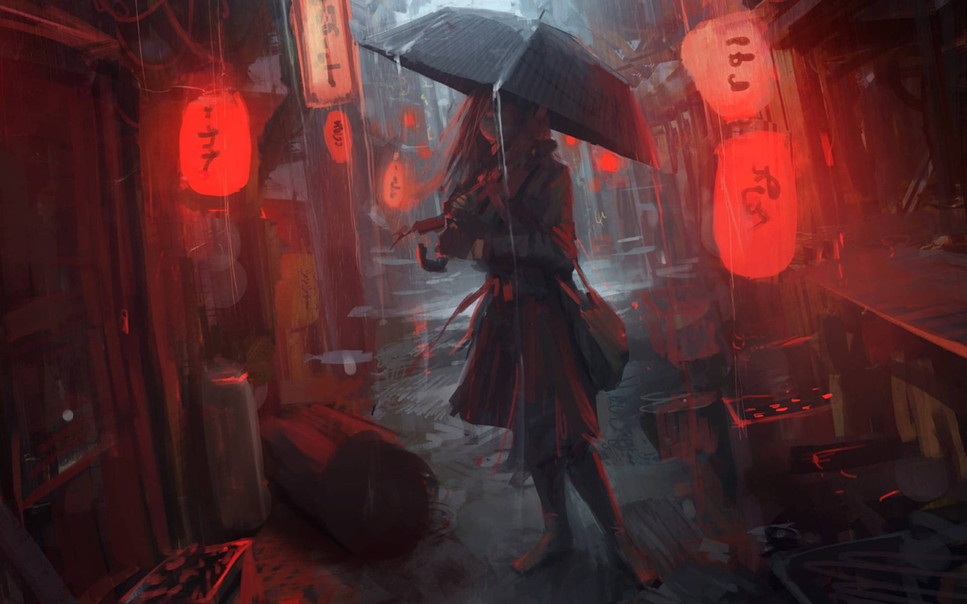 Animated Girl In Dark Alley Background