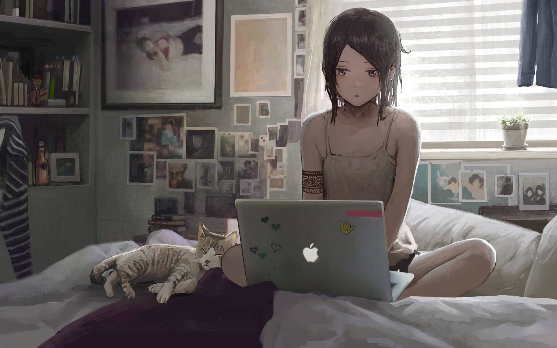 Animated Girl Laptop Bed Background