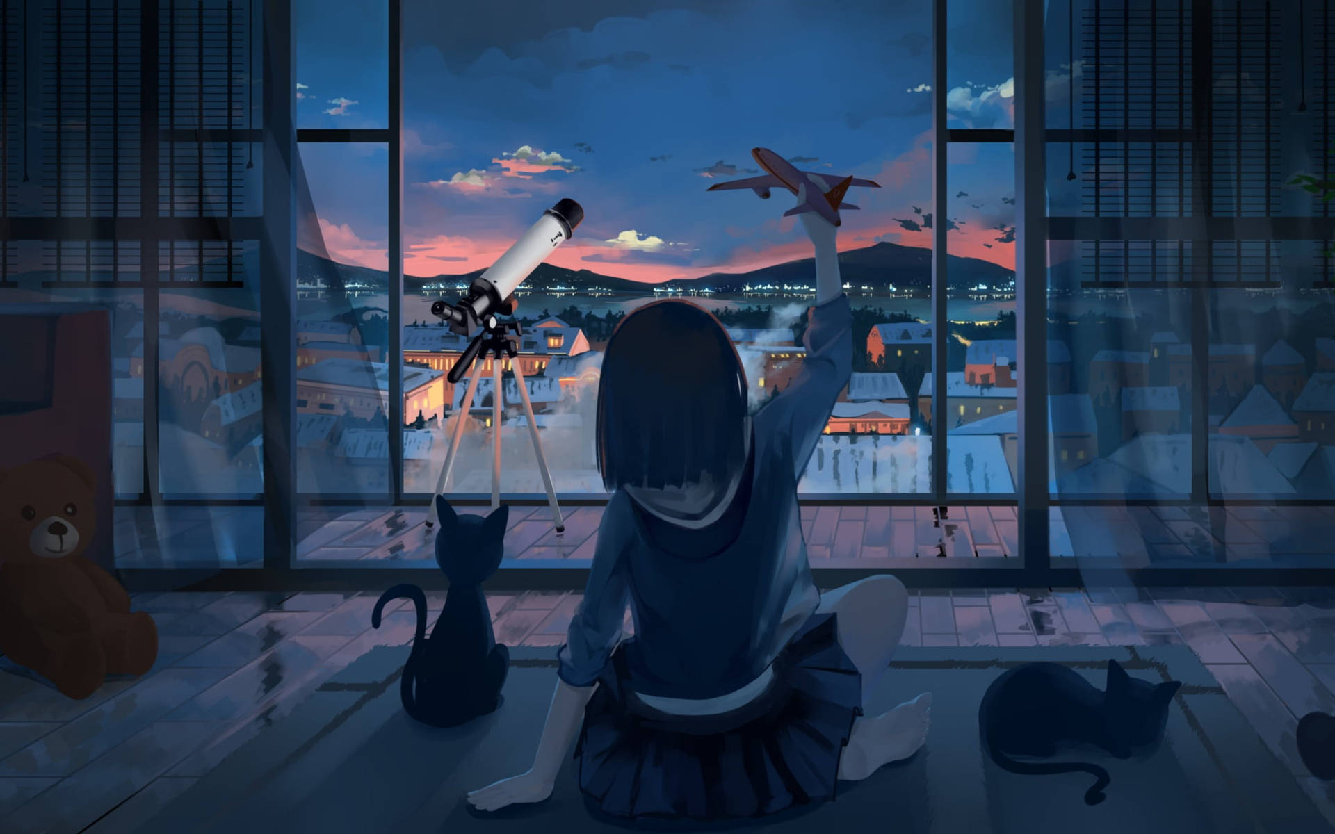 Animated Girl Plays Toy Plane Background