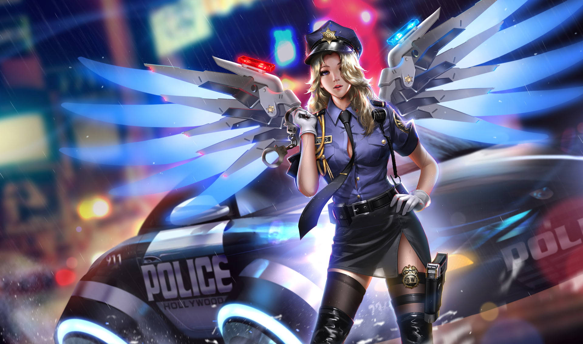 Animated Girl Police Angel Background