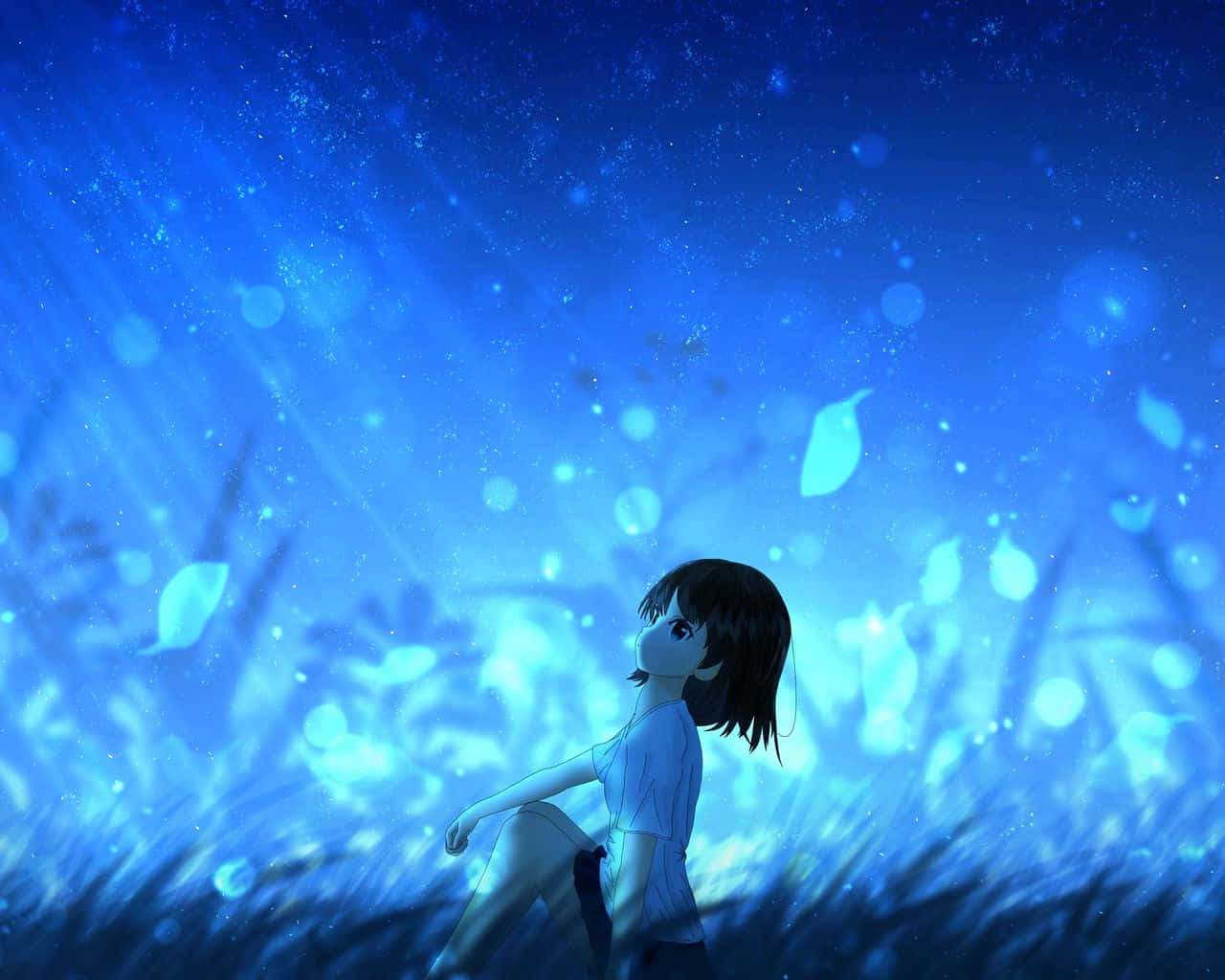 Animated Girl Profile Under The Night Light Background