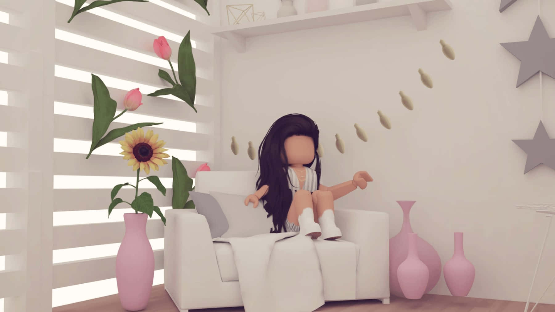 Animated Girl Relaxingin Modern Room Background