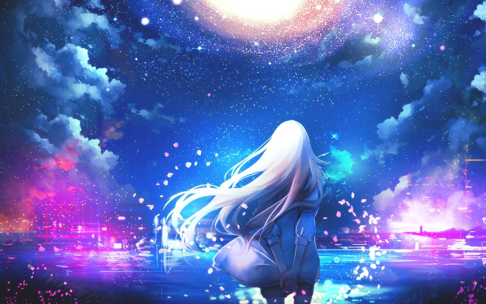 Animated Girl Starry Sky Background