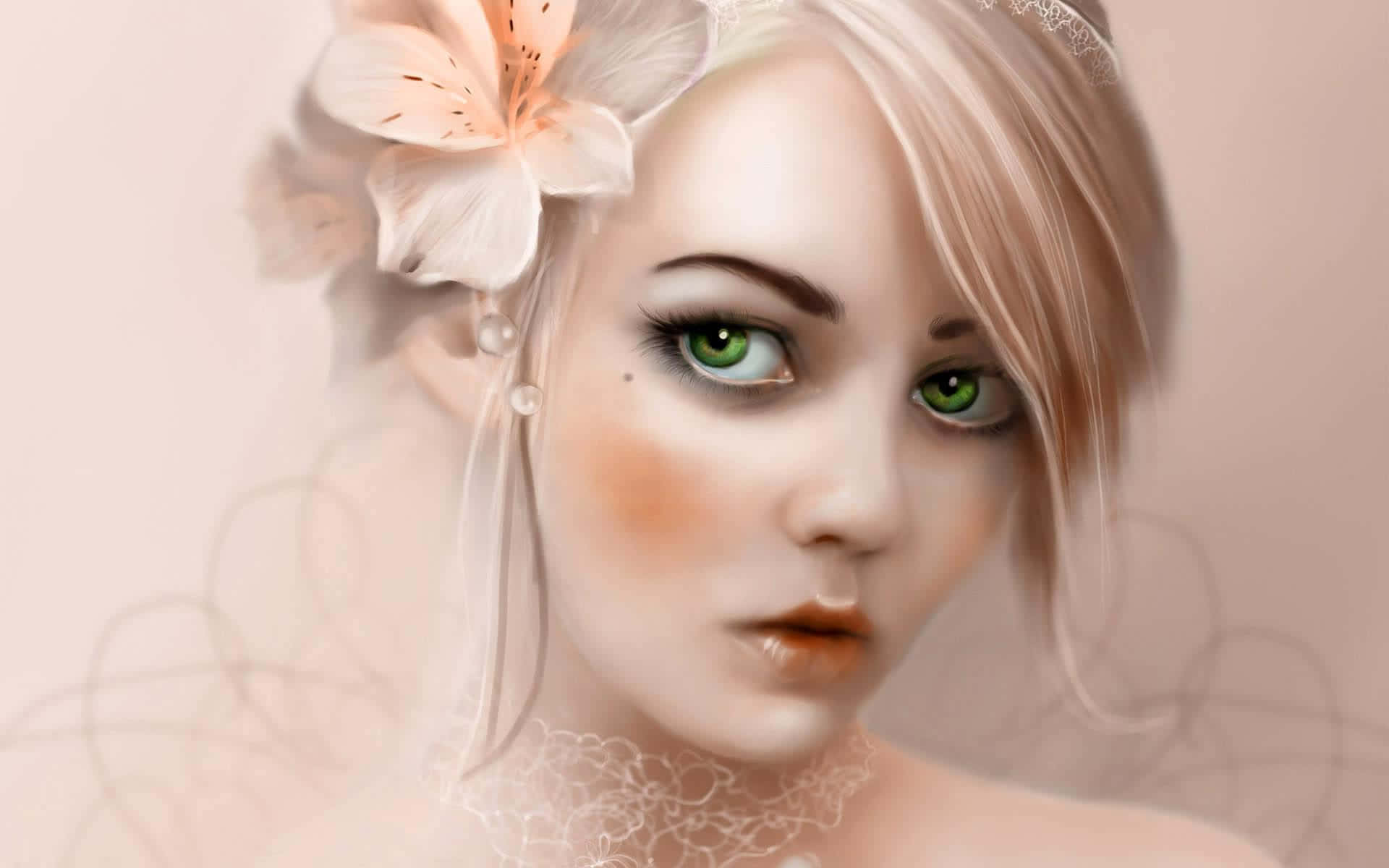 Animated Girl With Green Eyes Background