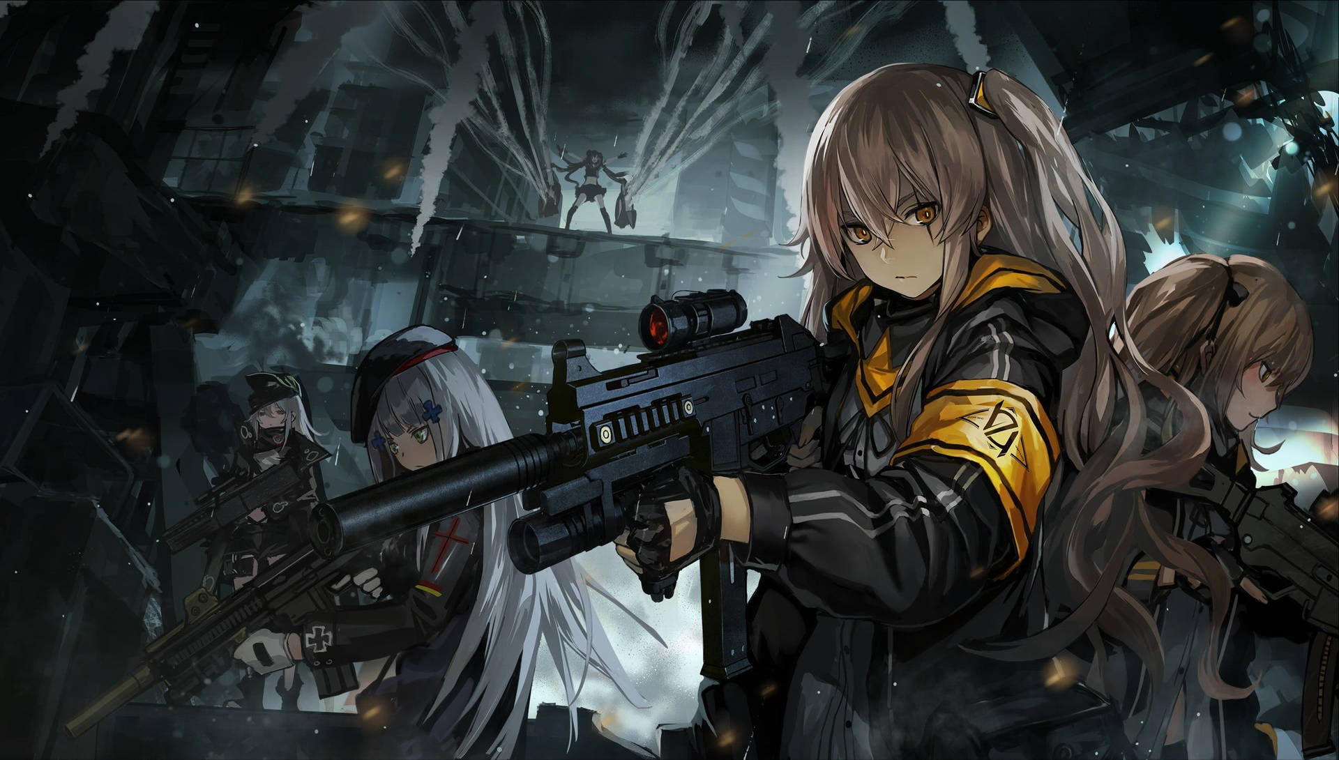 Animated Girl With Guns Background