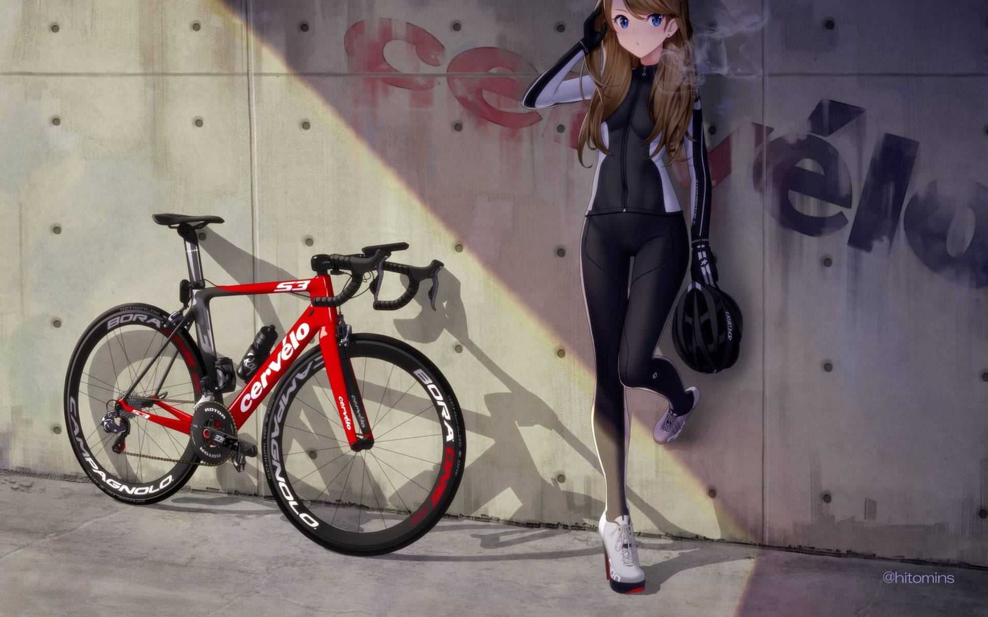 Animated Girl With Her Bike Background