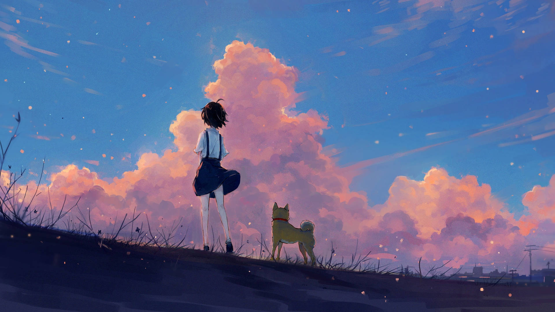 Animated Girl With Her Dog Background