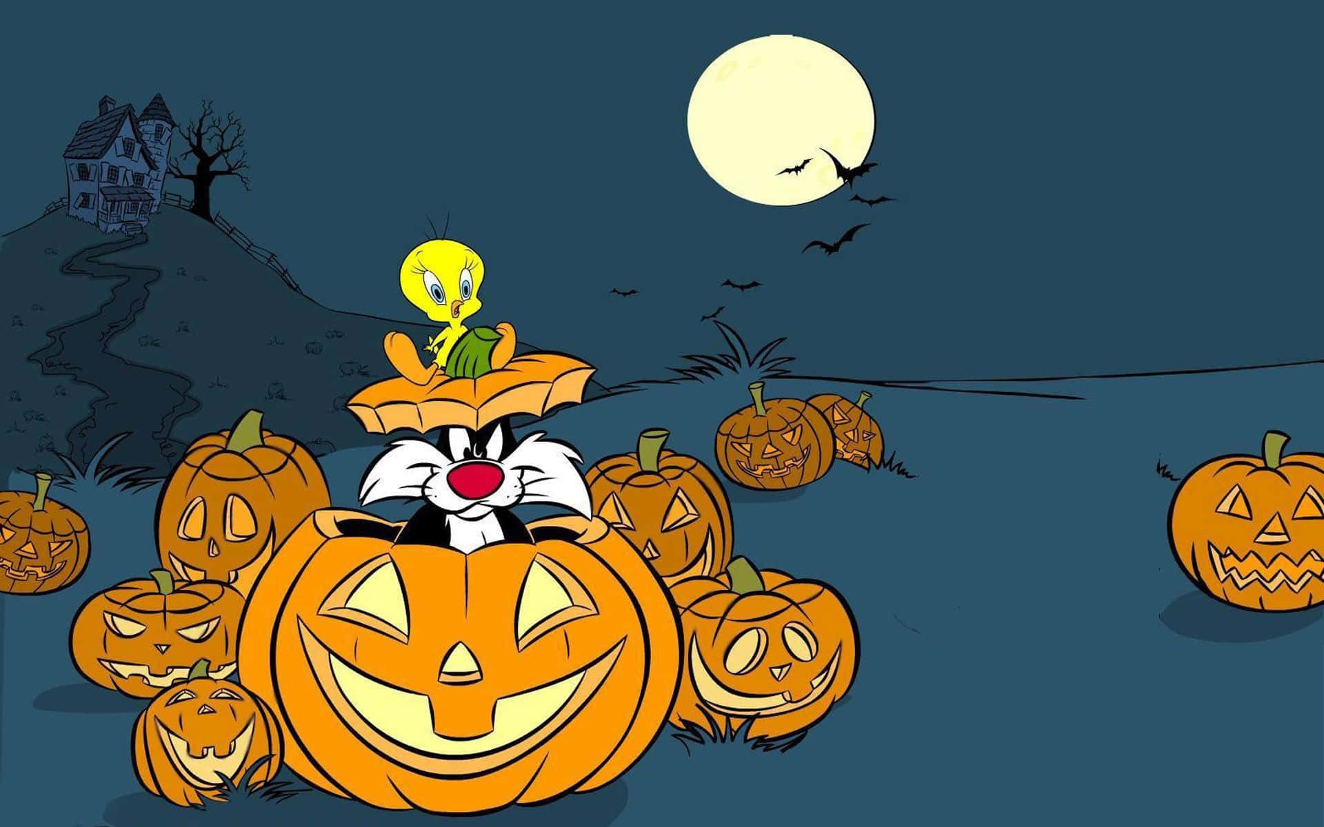 Animated Halloween Tweety Bird And Foxy Background