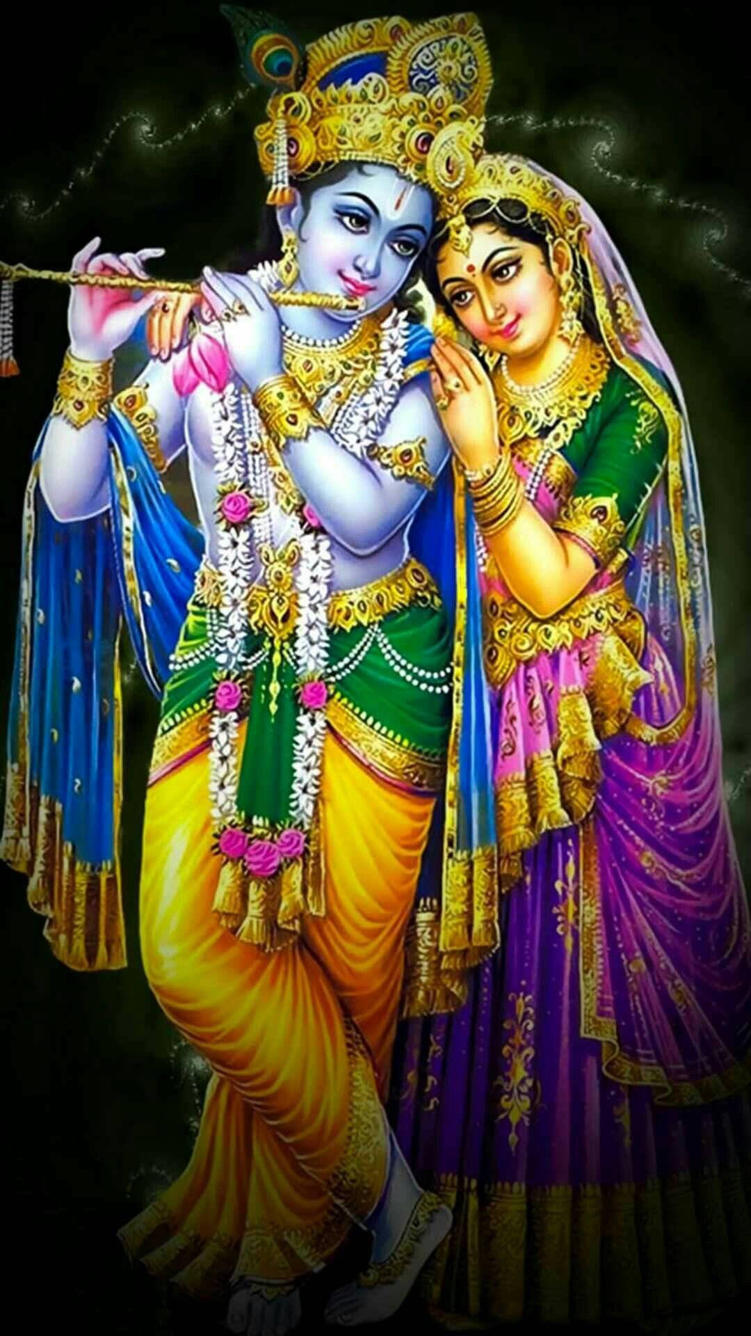 Animated Image Of Radha Leaning On Krishna's Shoulder Background