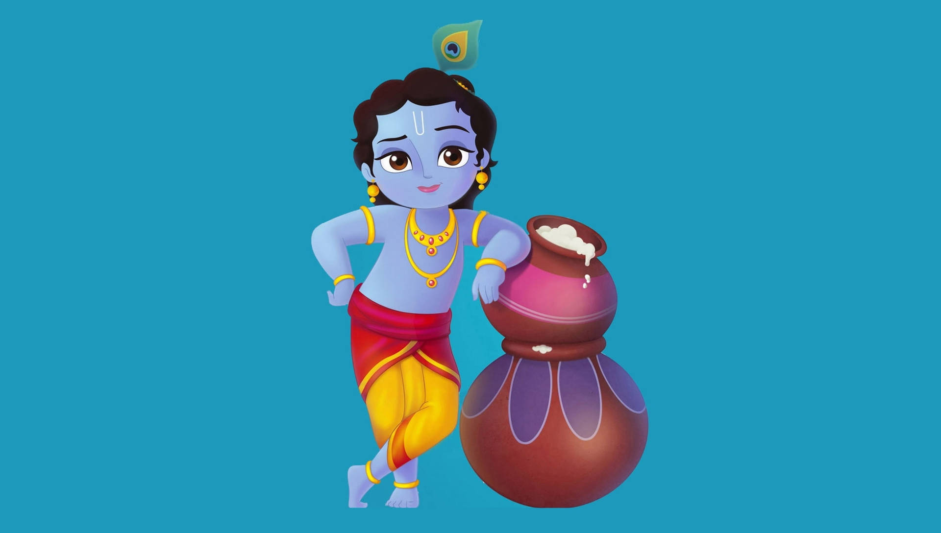 Animated Krishna And His Maakhan Mishri Background