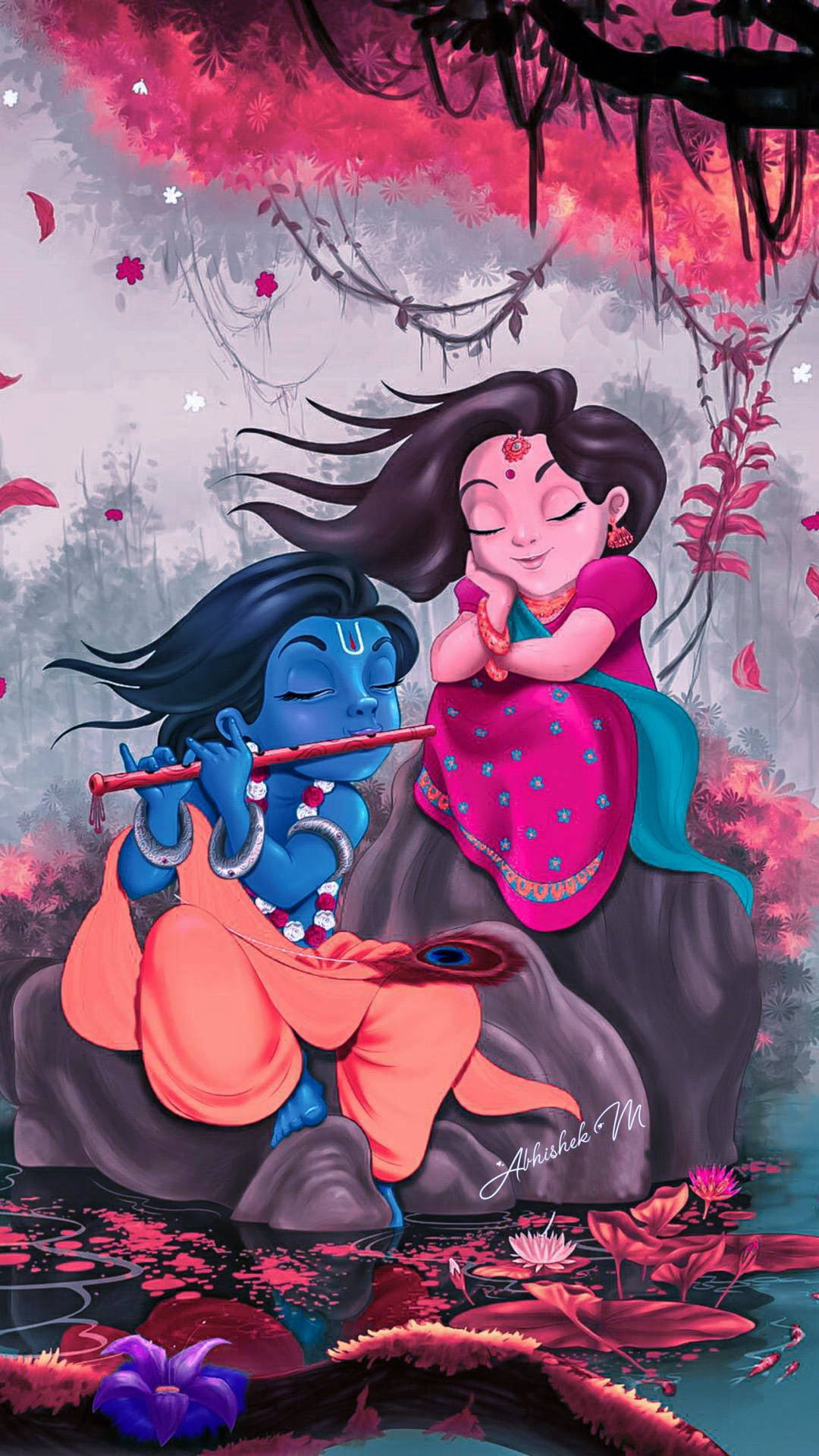 Animated Krishna And Radha In Love Background