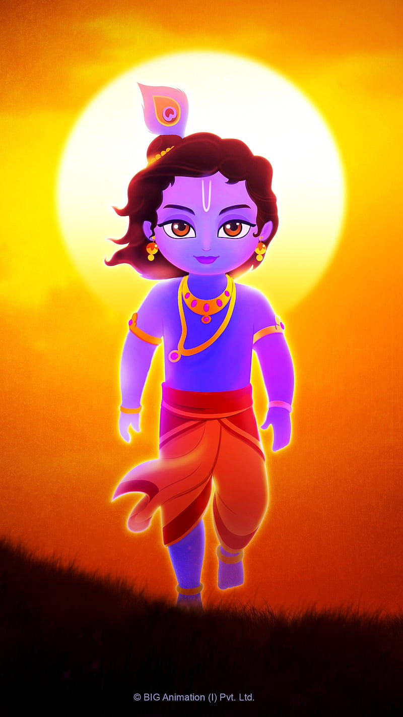 Animated Krishna And Sunset Background