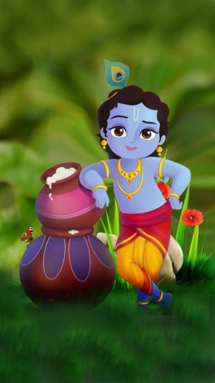 Animated Krishna Blue Body Background