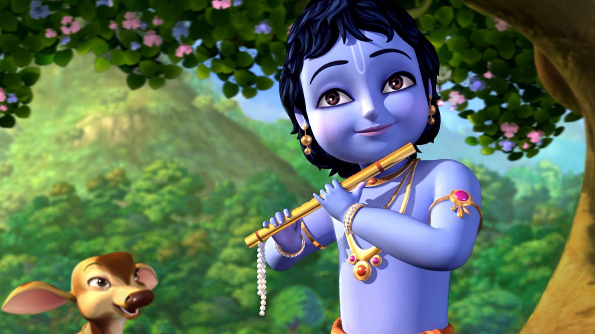 Animated Krishna Forest Animals Background