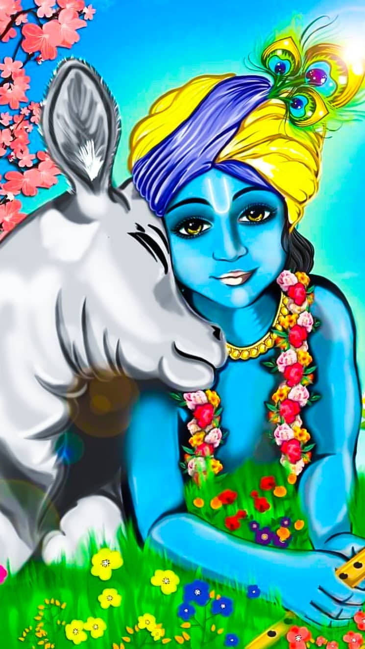 Animated Krishna Loves Animals Background