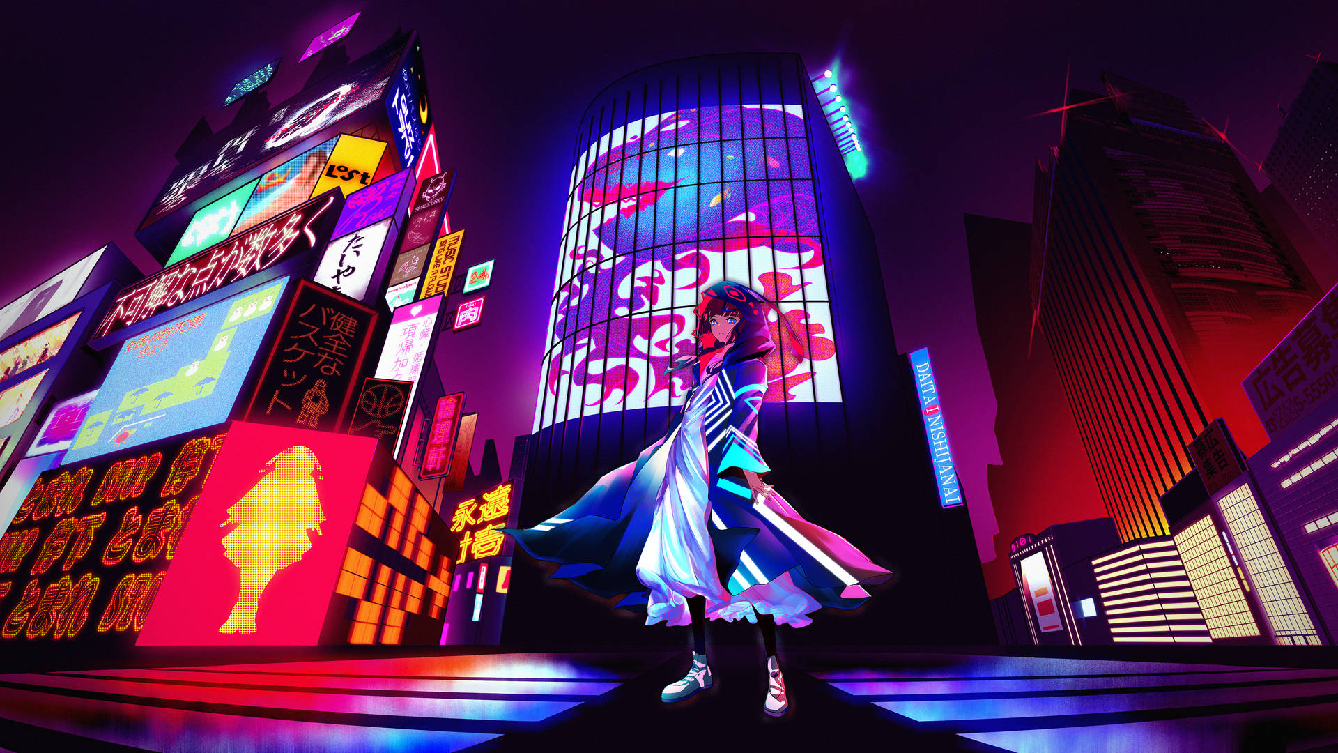 Animated Neon Aesthetic Tokyo Japan Girl Background