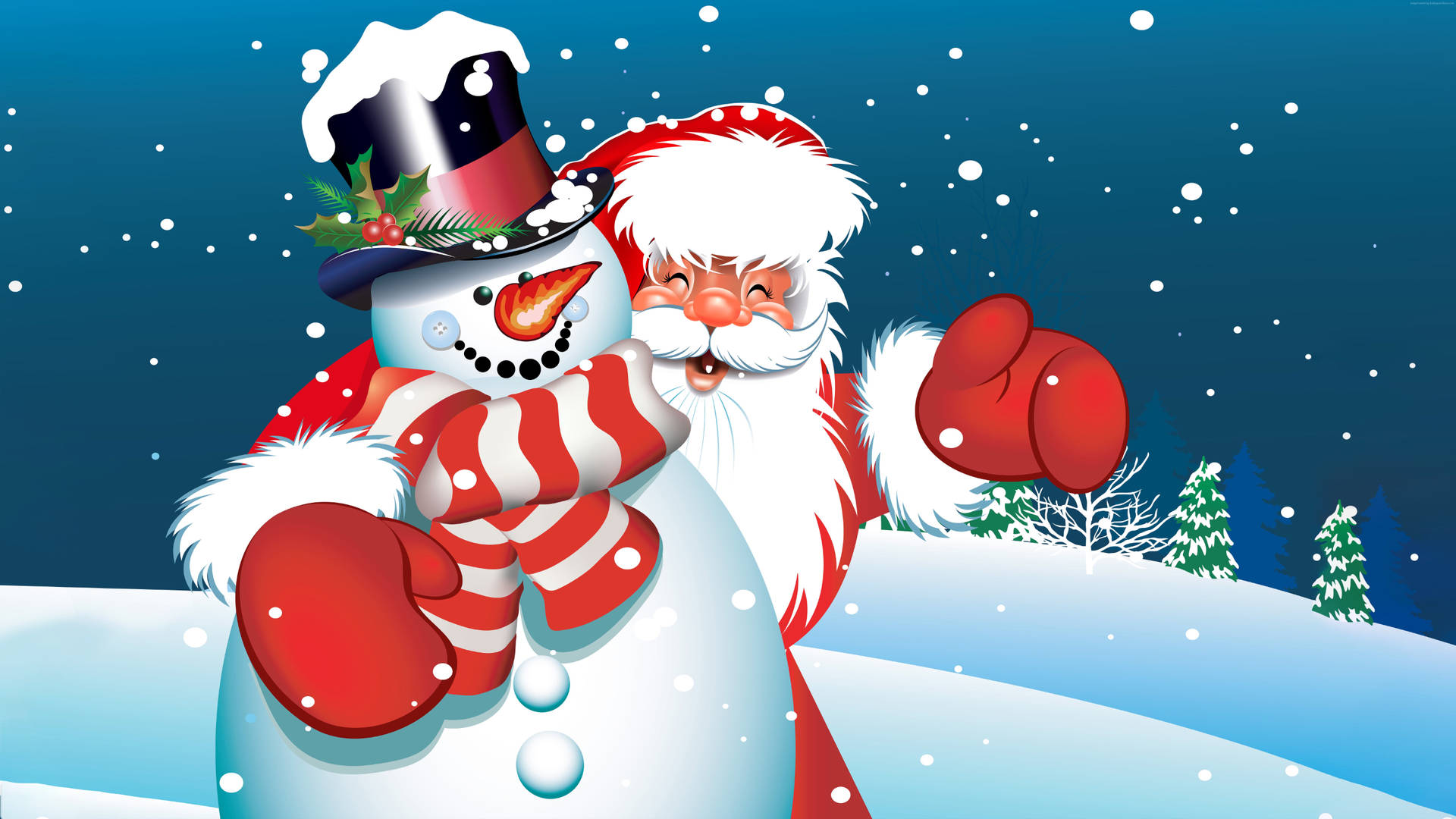Animated Snowman And Santa Claus Background