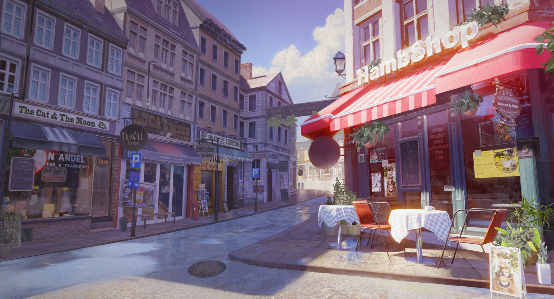 Animated Street With Coffee Shop