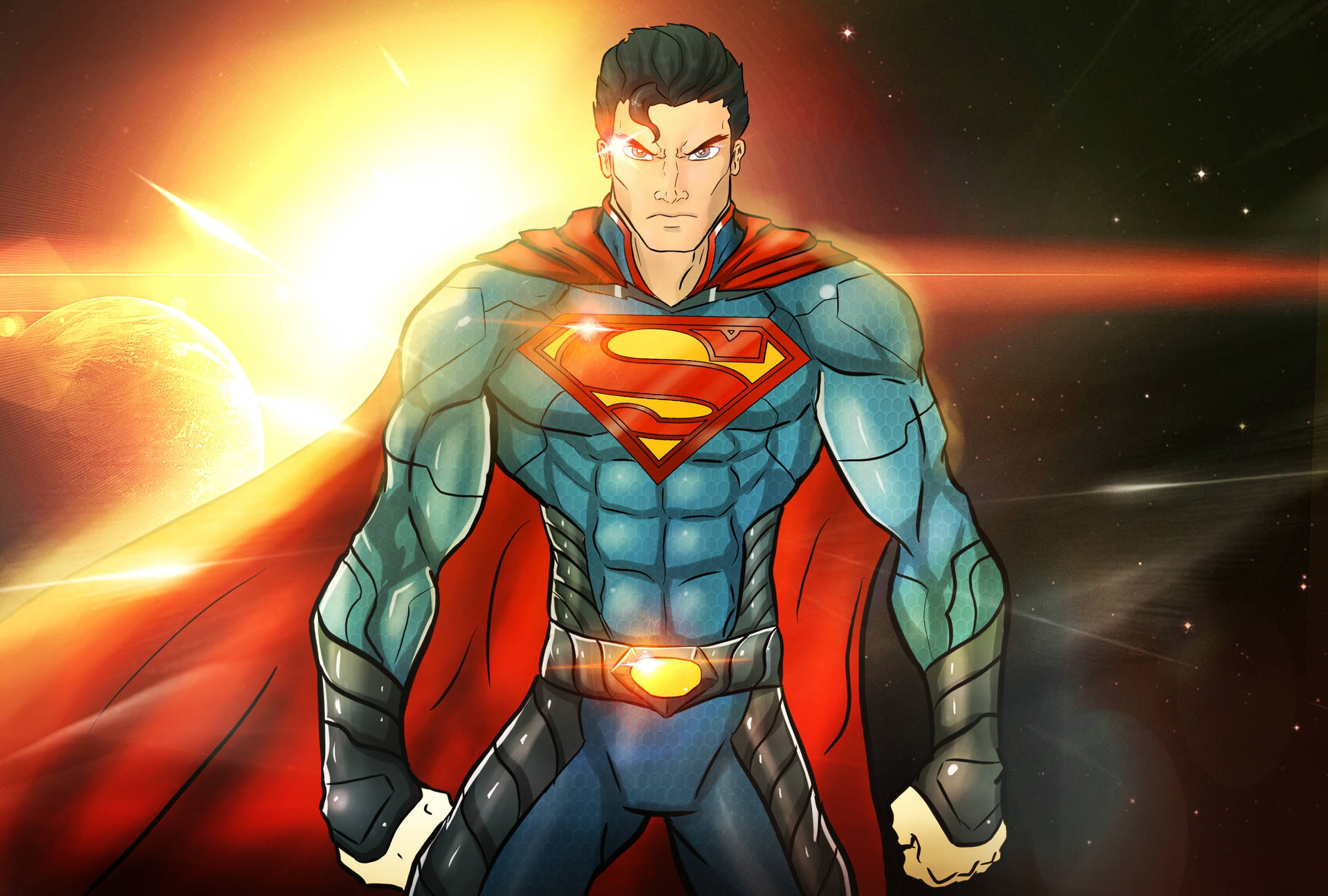 Animated Superman With Superman Logo Background