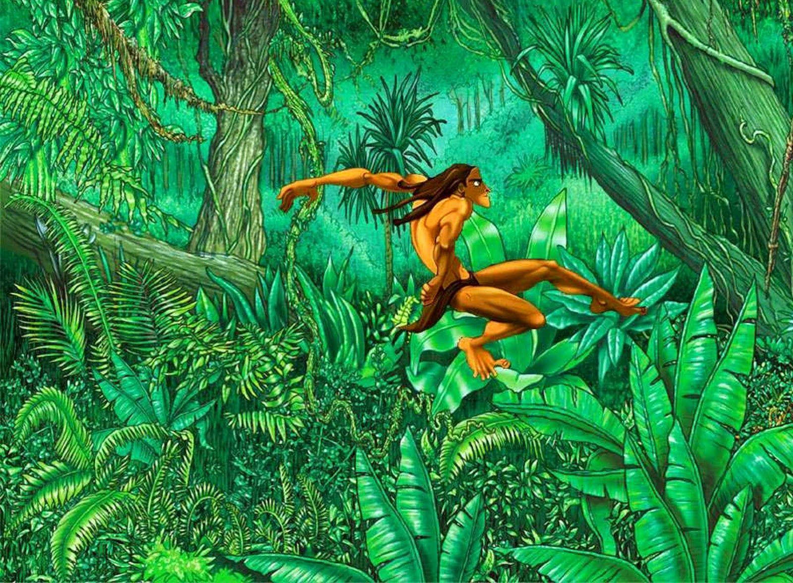 Animated Tarzan Flying On The Branches Background