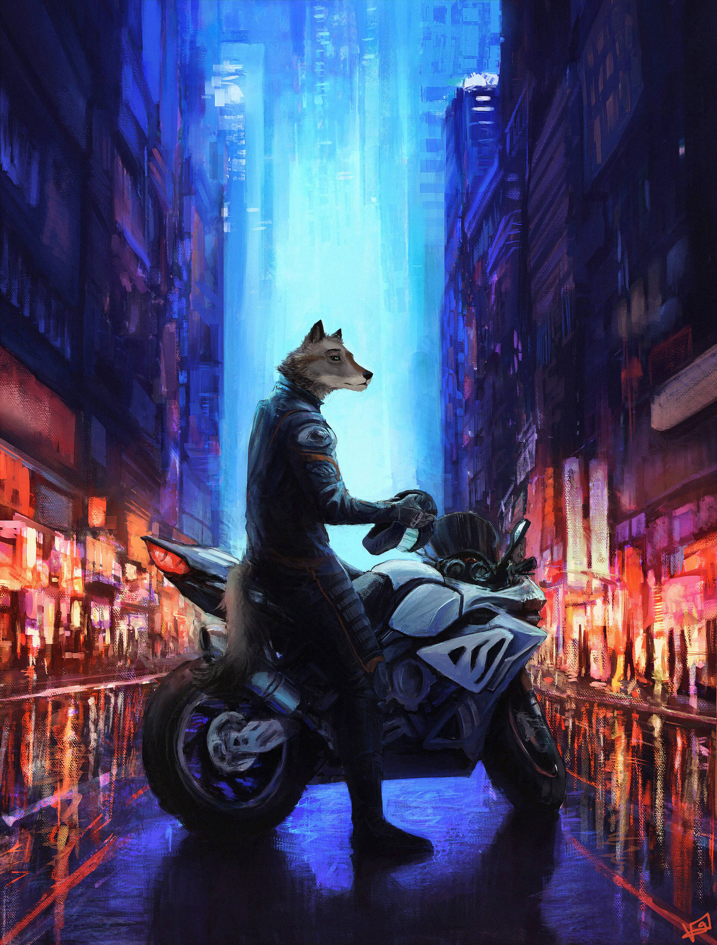 Animated Wolf Motorcycle Art Background