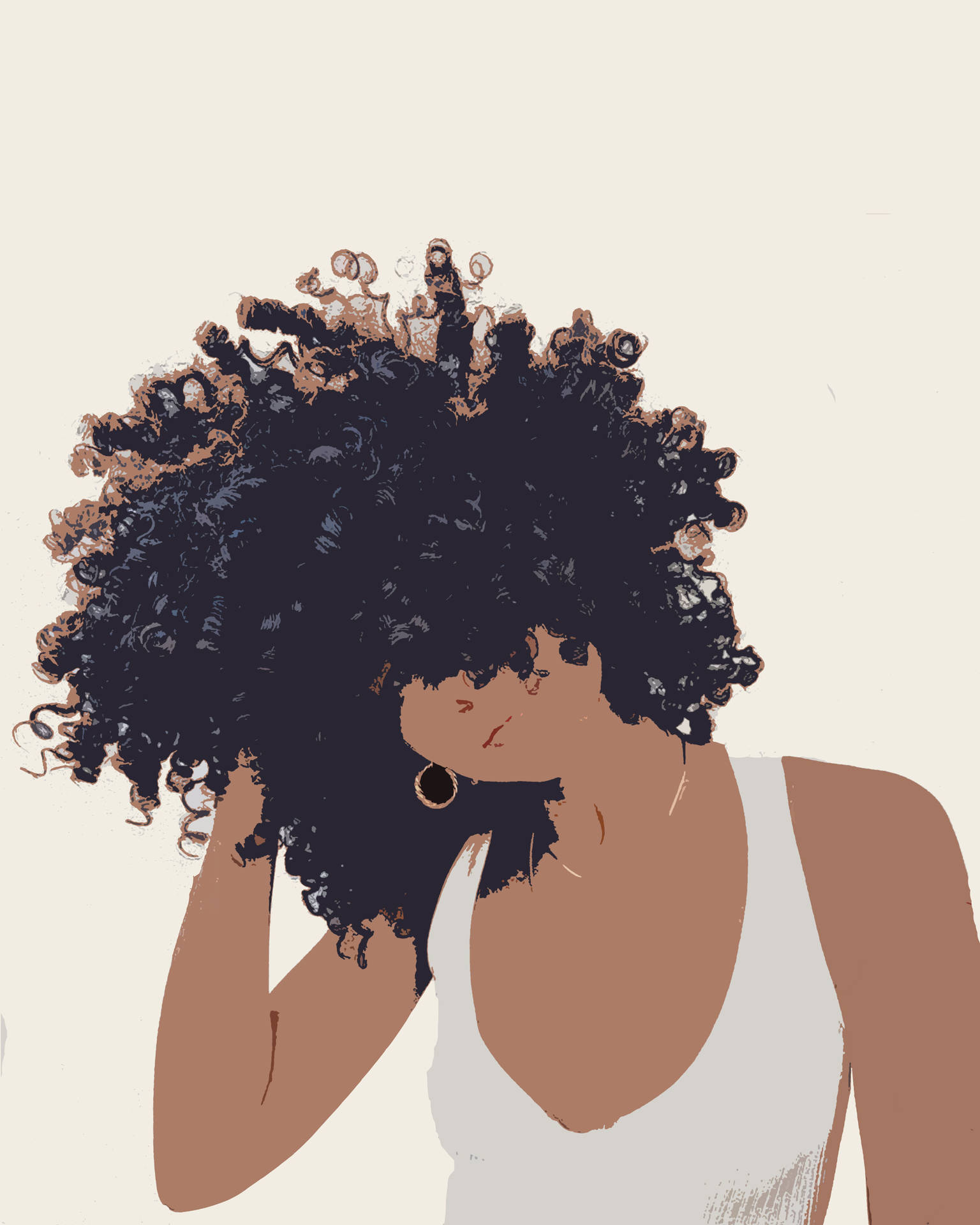 Animated Woman With Dark Curly Hair Background