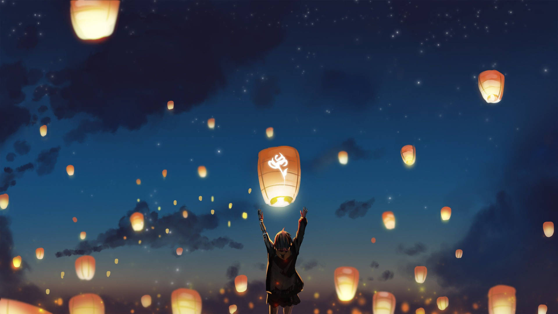 Animation Anime Flying Lanterns Background
