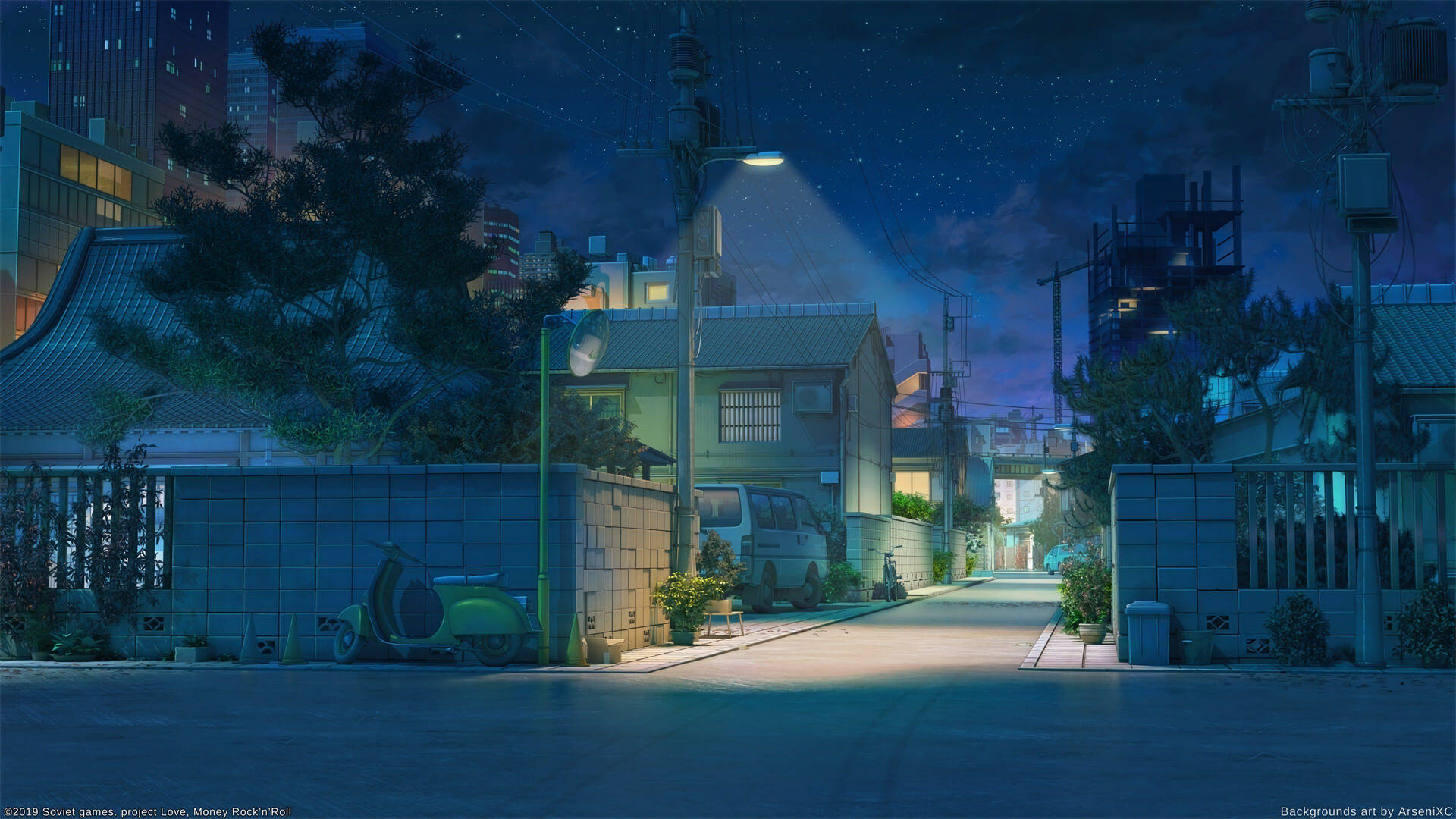 Animation Anime Streetlight On Empty Street Background