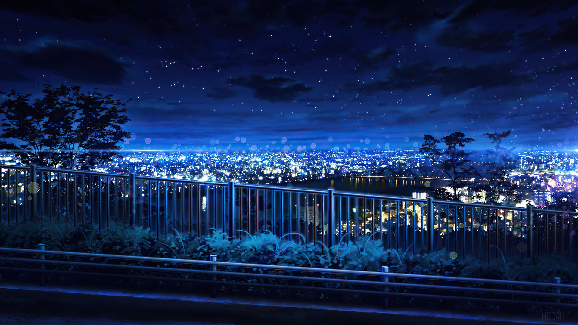 Animation Blue Aesthetic Railing City View Background
