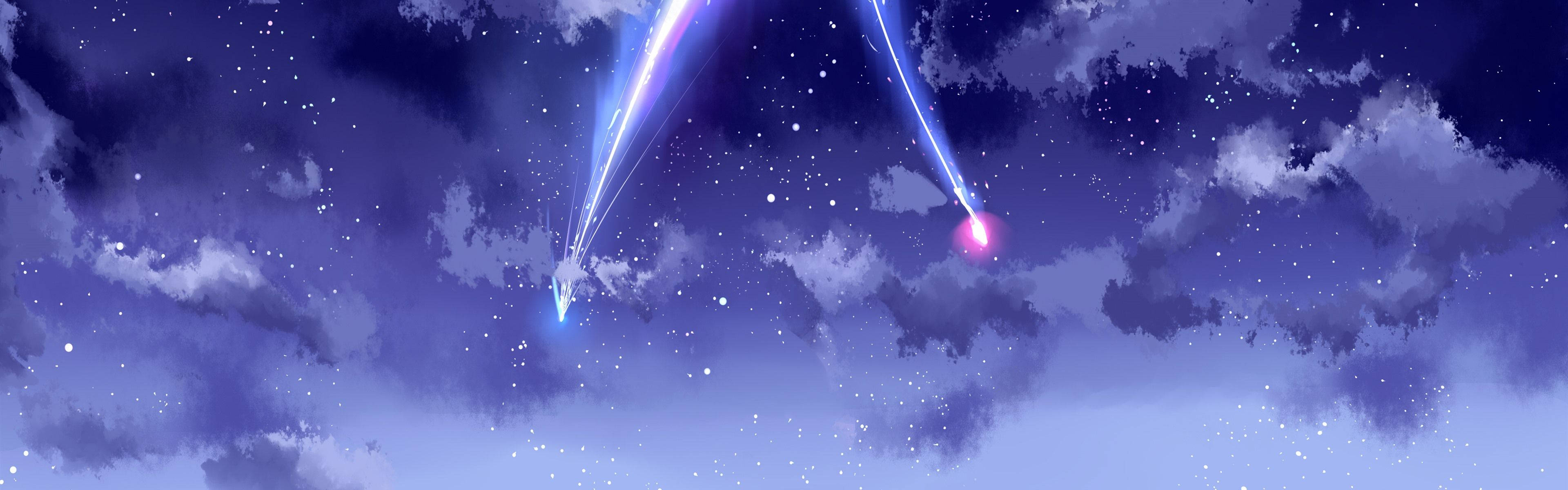 Animation Two Shooting Stars In Sky Background