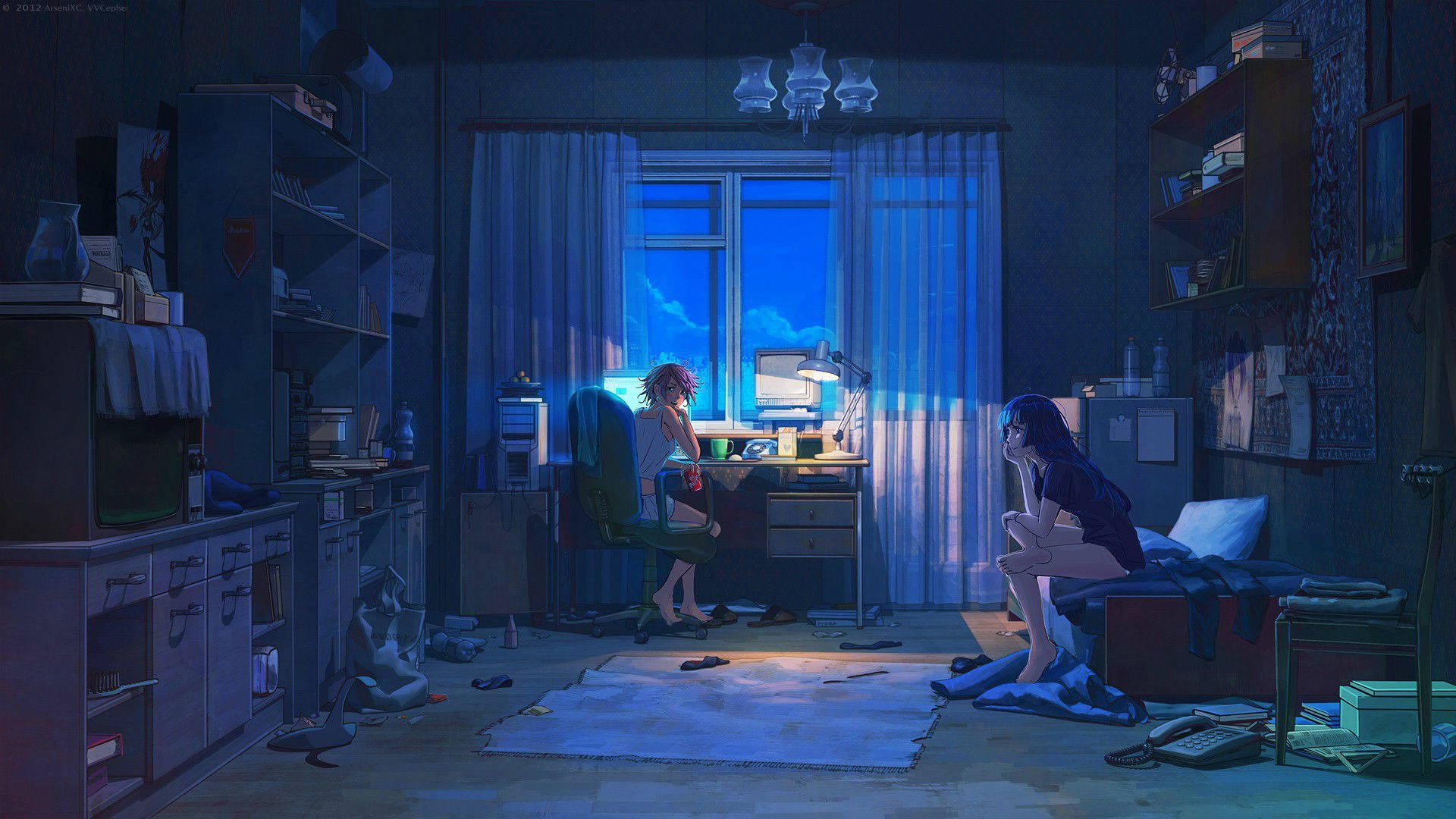 Anime Aesthetic Couple In Room For Computer