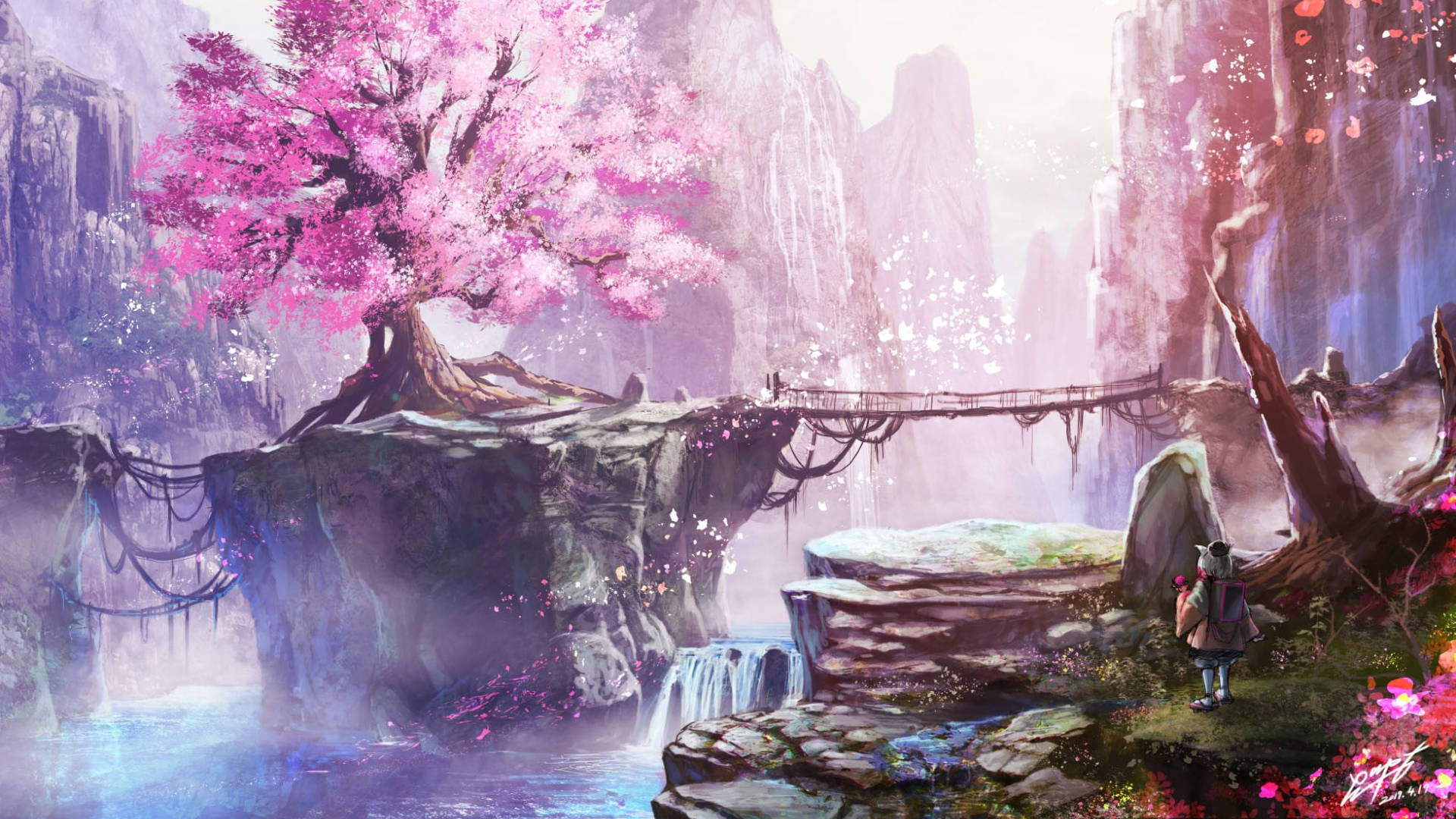 Anime Aesthetic Of Flower Pc Background