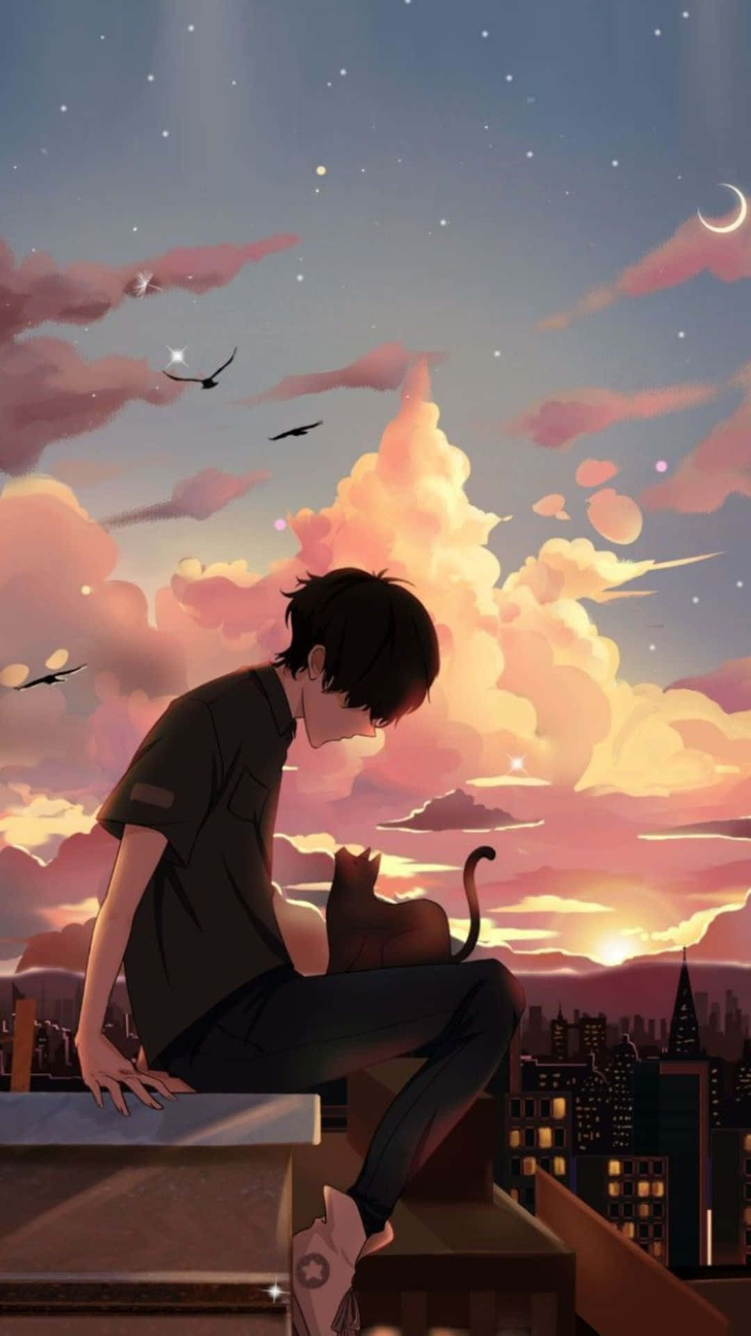 Anime Aesthetic Pfp Of A Guy With Cat Background