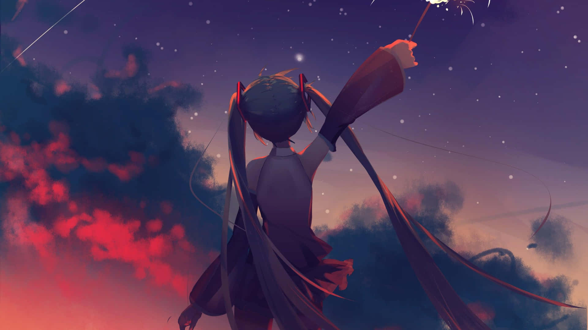 Anime Aesthetic Pfp Of Hatsune Miku With Sparkler Background