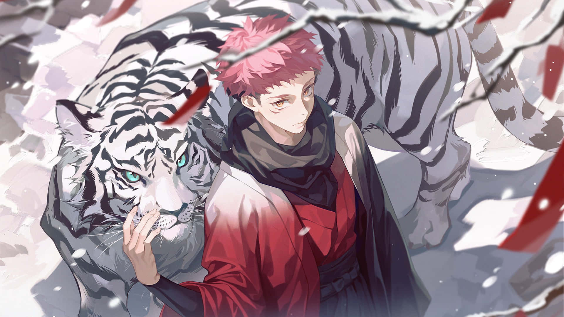 Anime Aesthetic Pfp Of Yuji With White Tiger