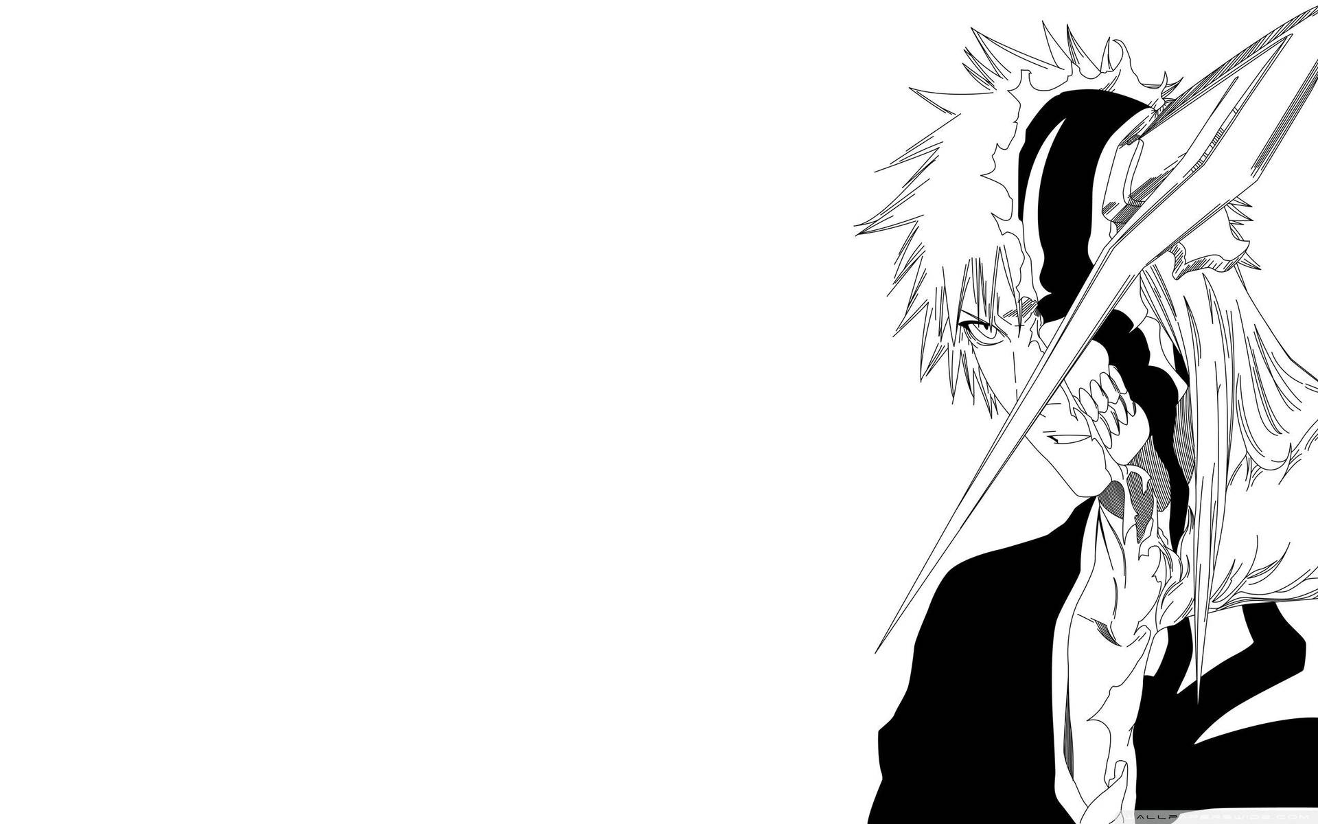 Anime Art Black And White Bleach Ichigo Half Transformation