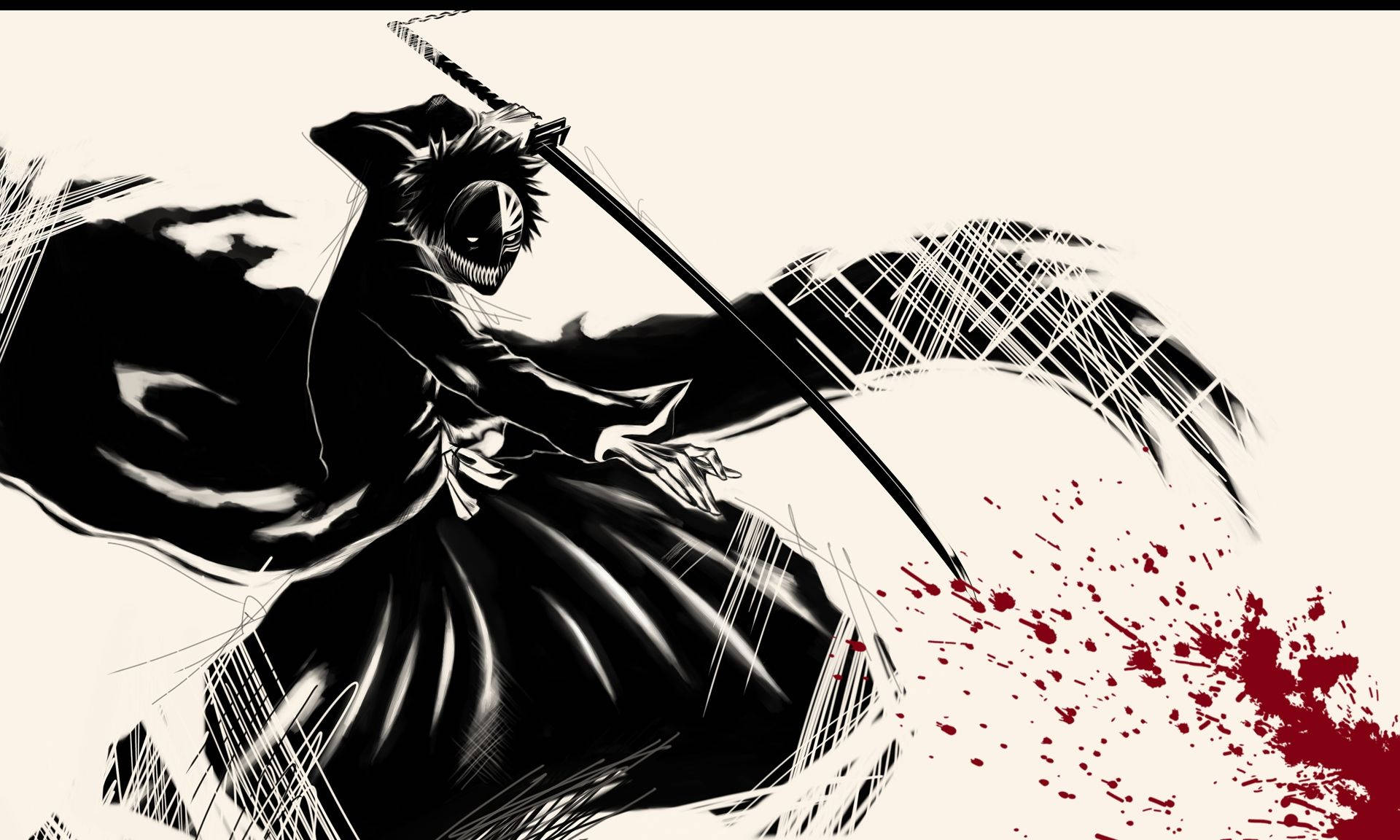 Anime Art Black And White Bleach Ichigo Weapon Background