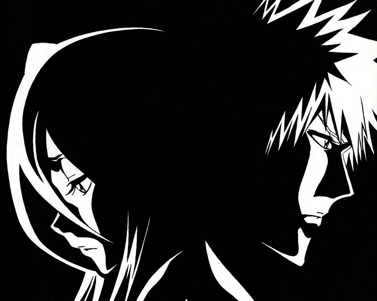 Anime Art Black And White Bleach Rukia Ichigo Background