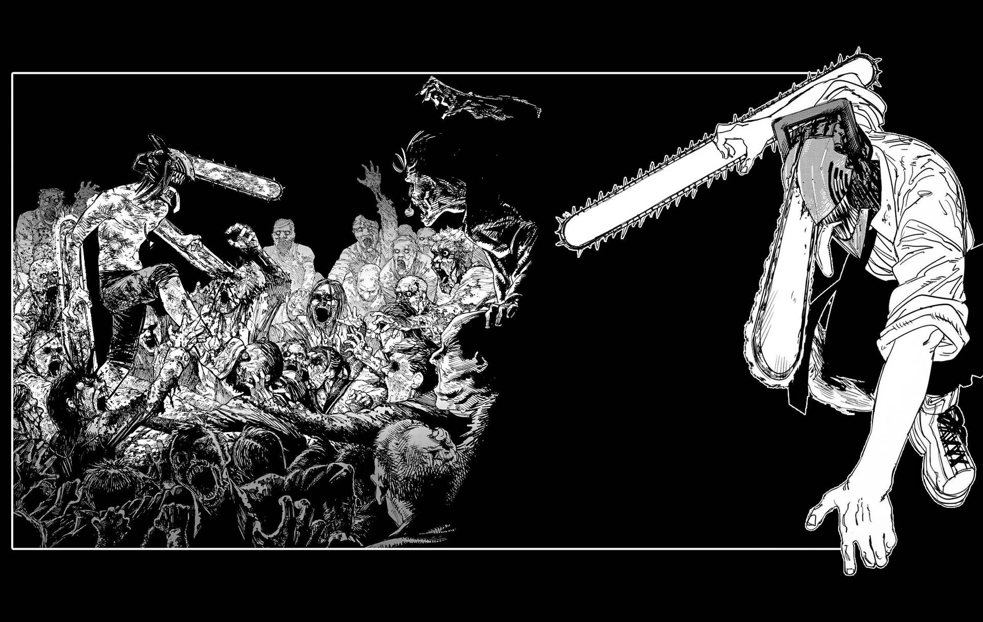 Anime Art Black And White Chainsaw Man Denji Fight