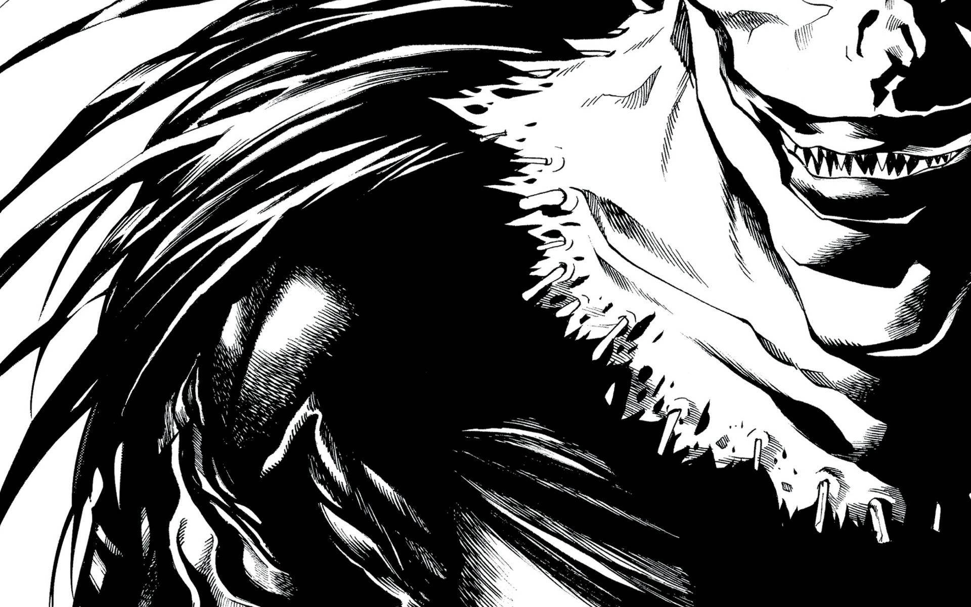 Anime Art Black And White Death Note Ryuk Close-up Background