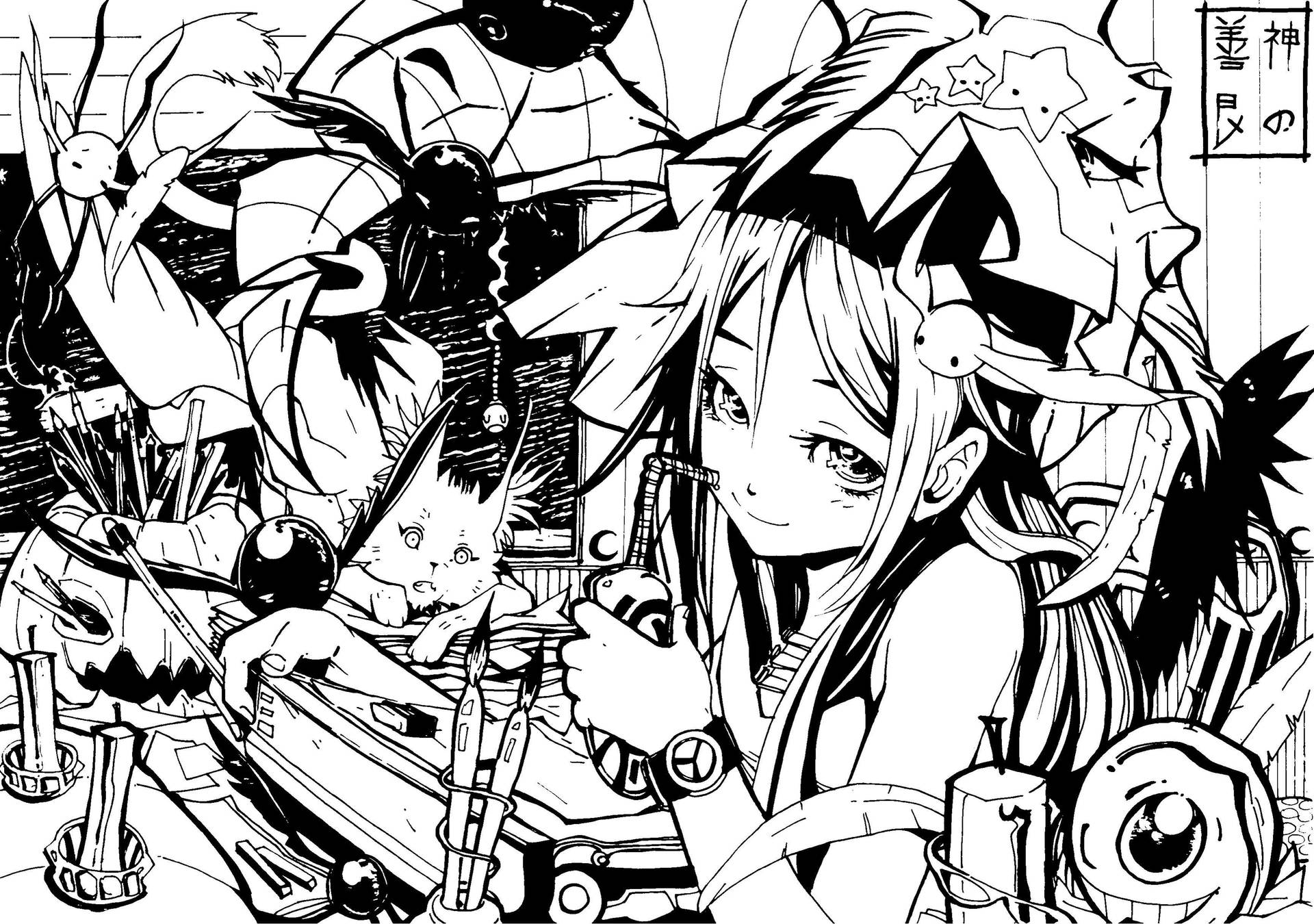 Anime Art Black And White Witch Girl Background