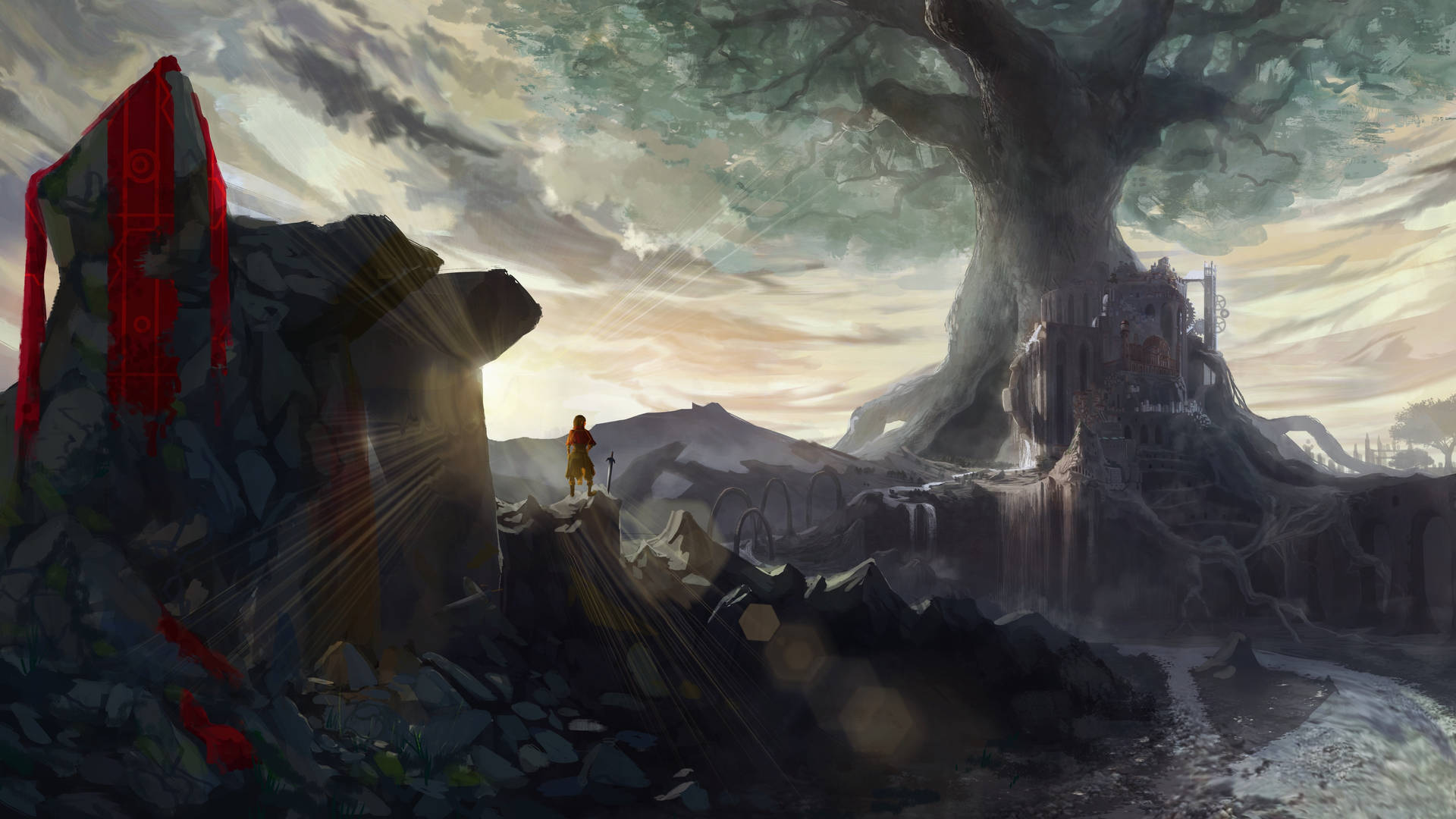 Anime Art Giant Tree Fantasy Background