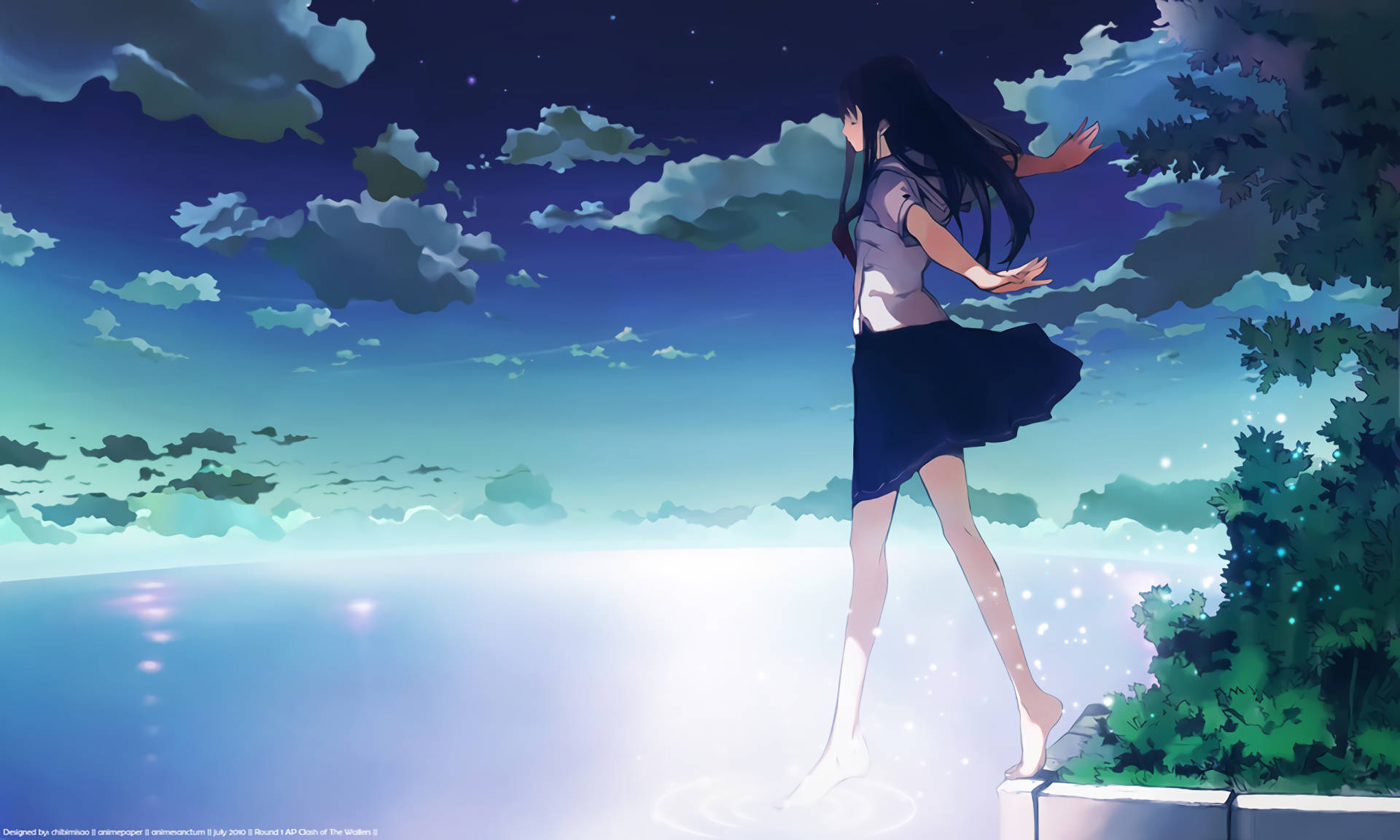 Anime Art Girl Leaping Water Background