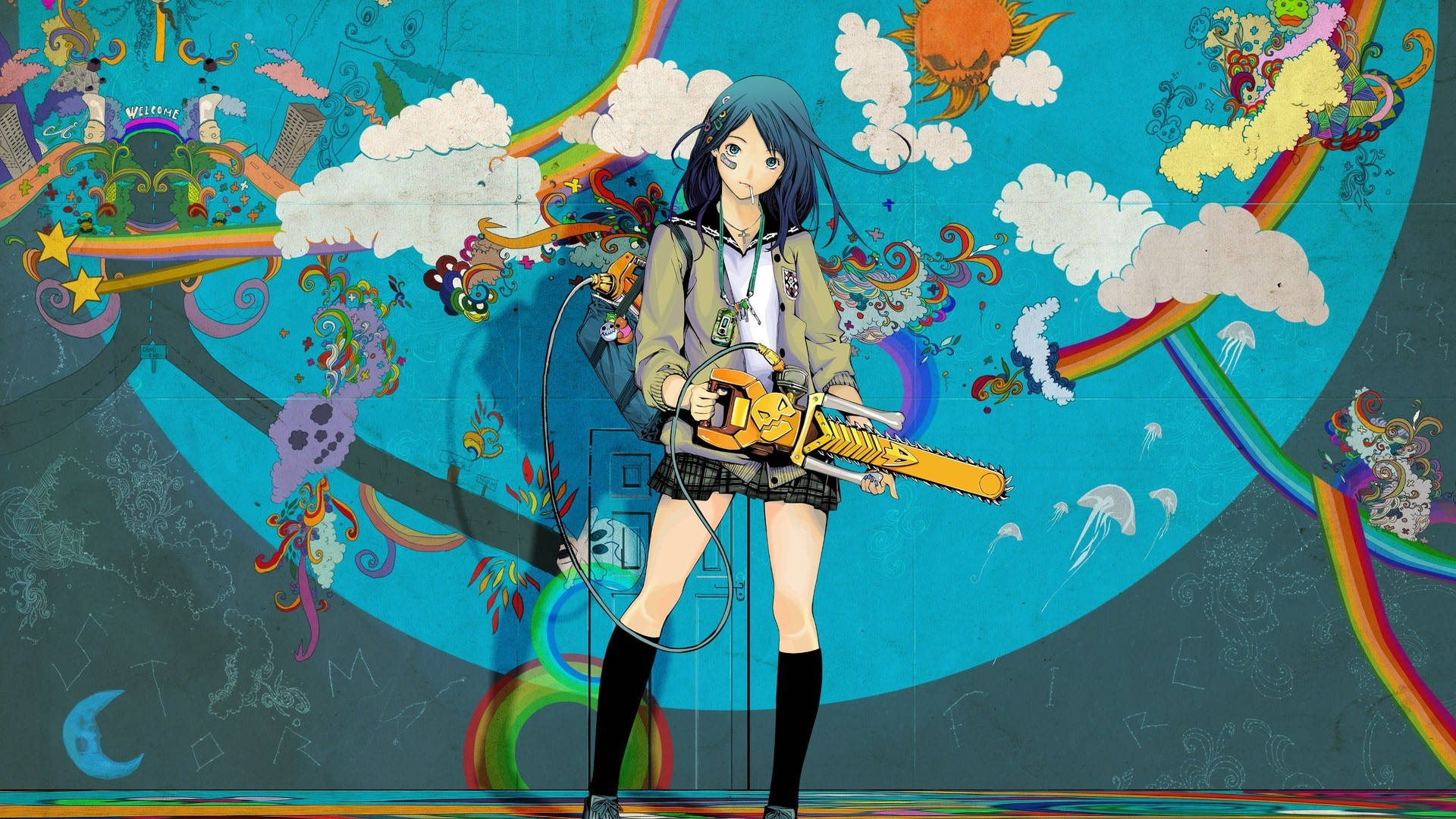 Anime Art Girl With Graffiti Background