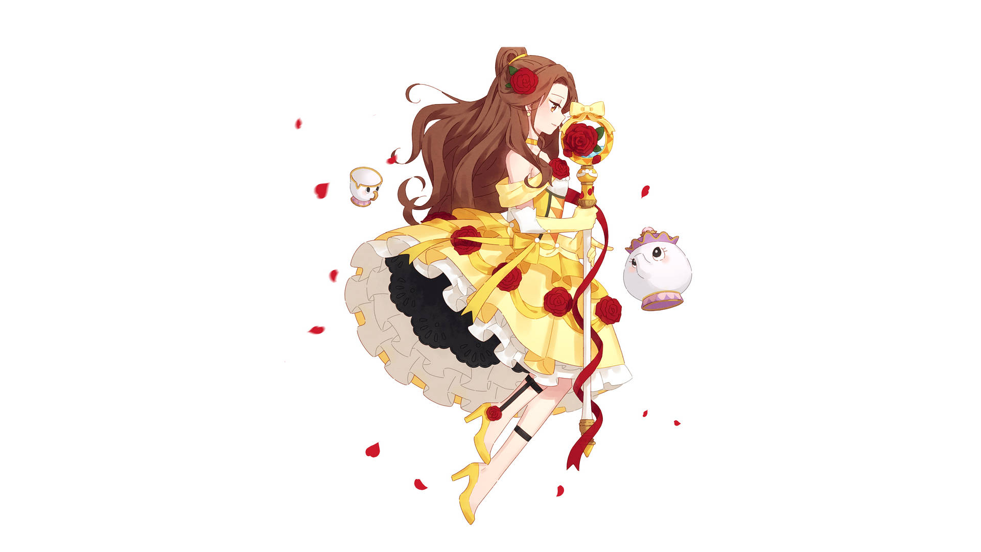Anime Belle With Rose Background