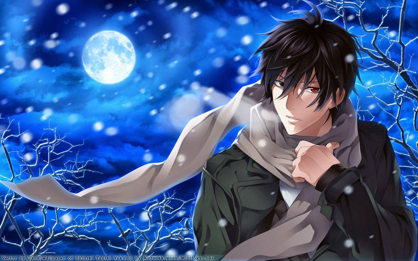 Anime Blue Boy And The Bright Moon Background