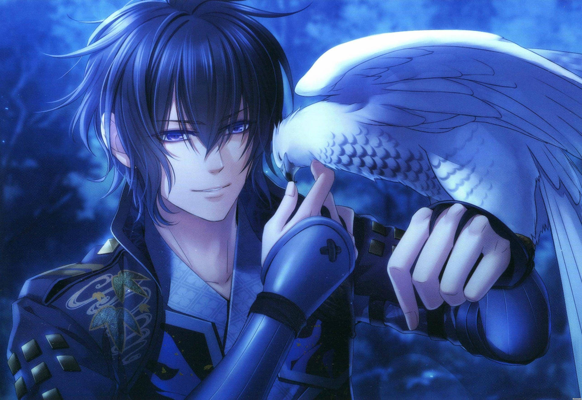 Anime Blue Boy With An Eagle Background